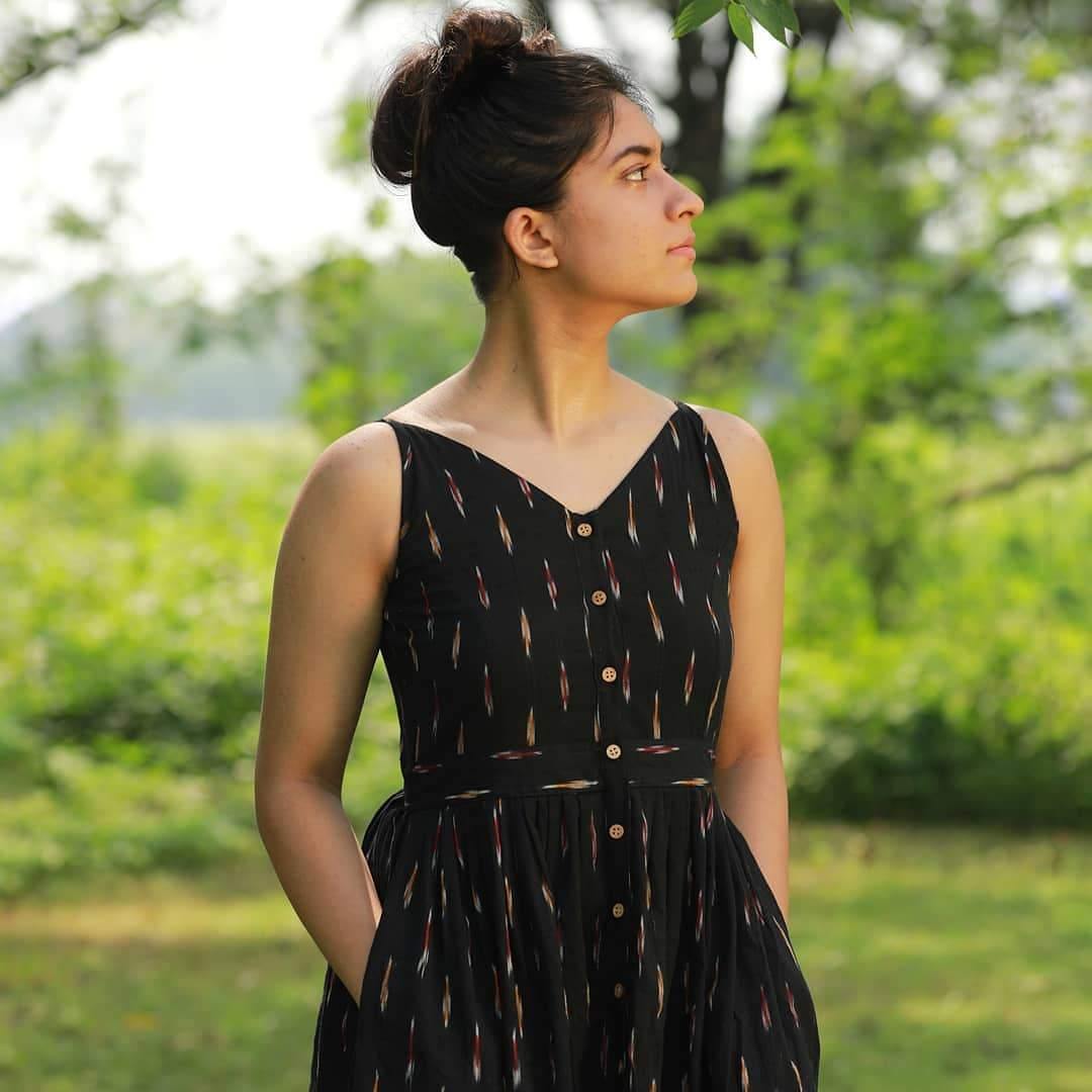 black ikat dress