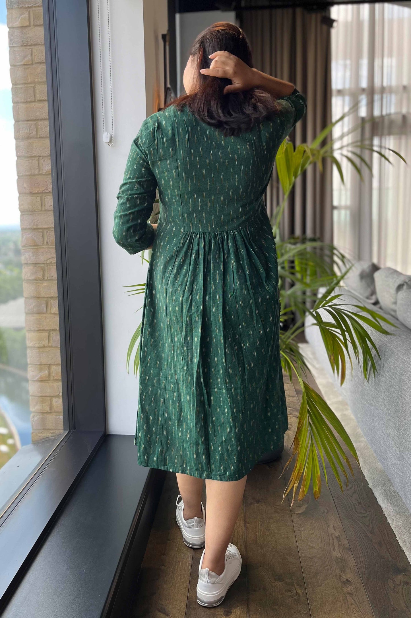 Bottle Green Ikat Dress - SILAYI