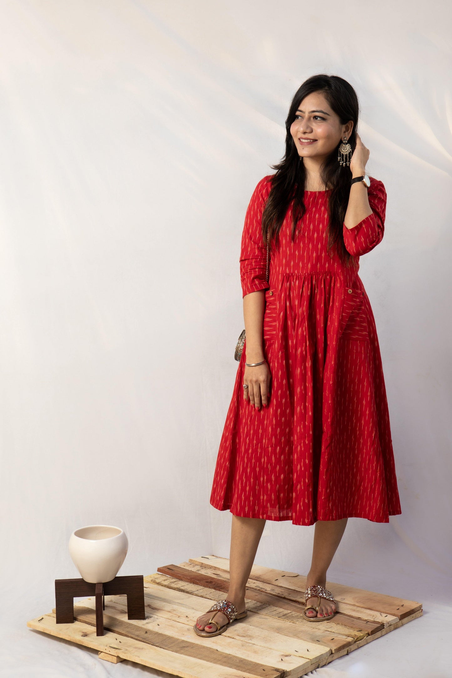 Brick Red Ikat dress - www.silayi.in