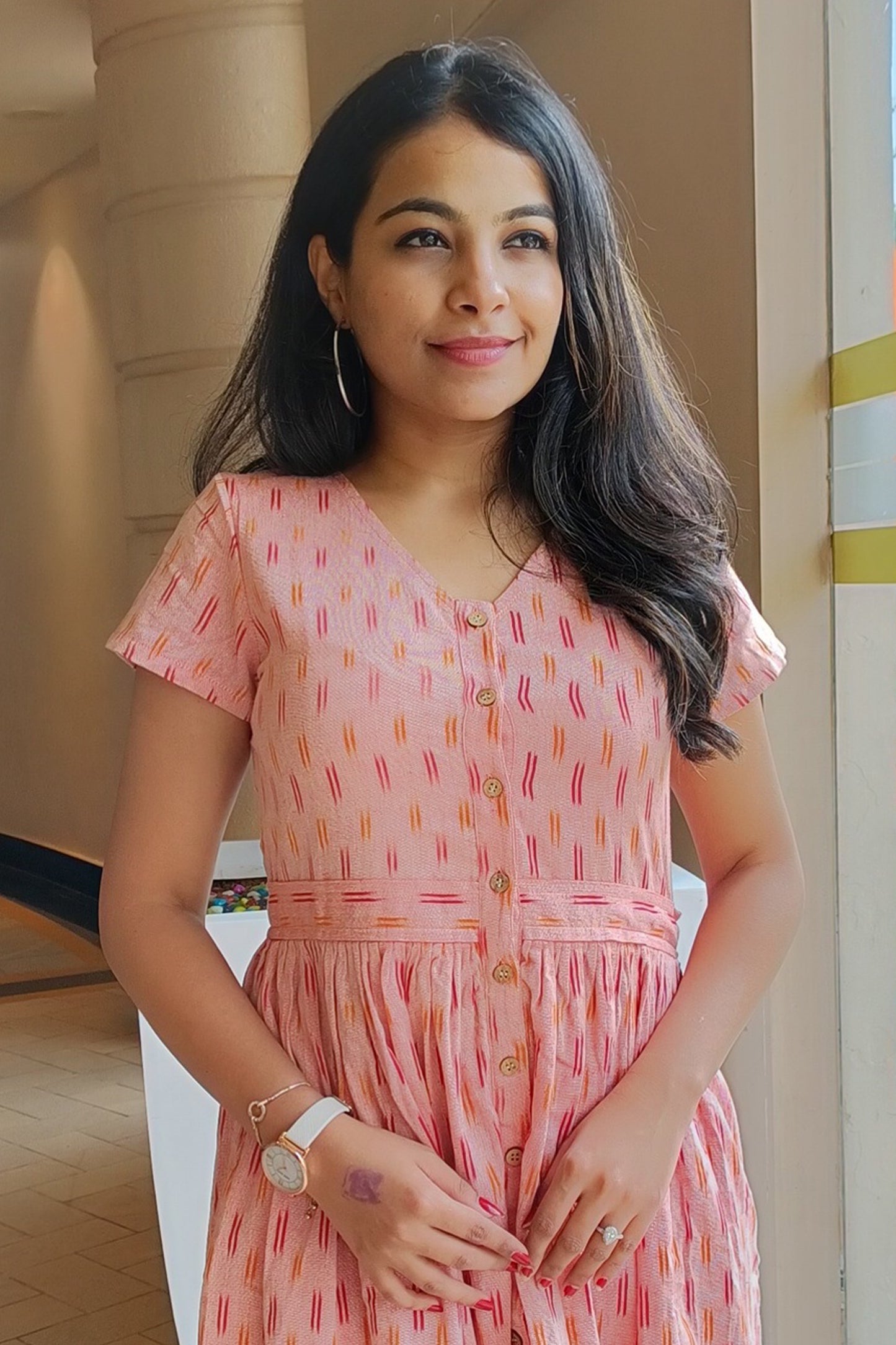 Peach Summer Ikat dress - SILAYI