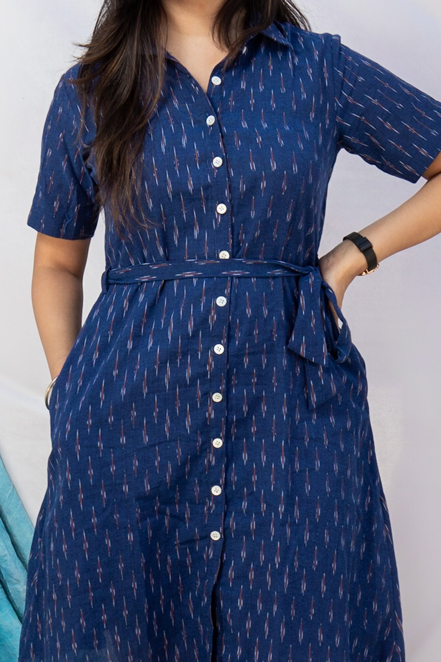 Teal ikat summer dress - www.silayi.in