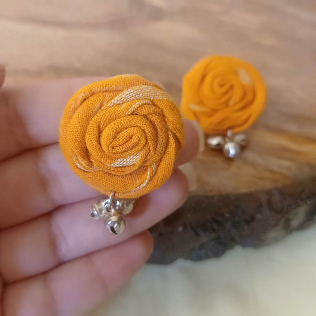 Yellow Ikat circular studs - www.silayi.in