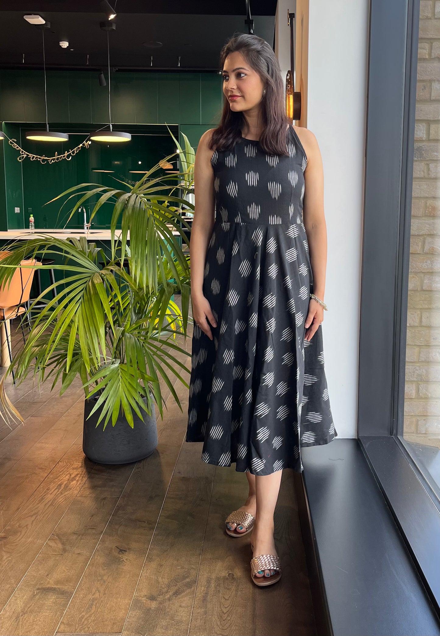 Black Circular Ikat dress - SILAYI
