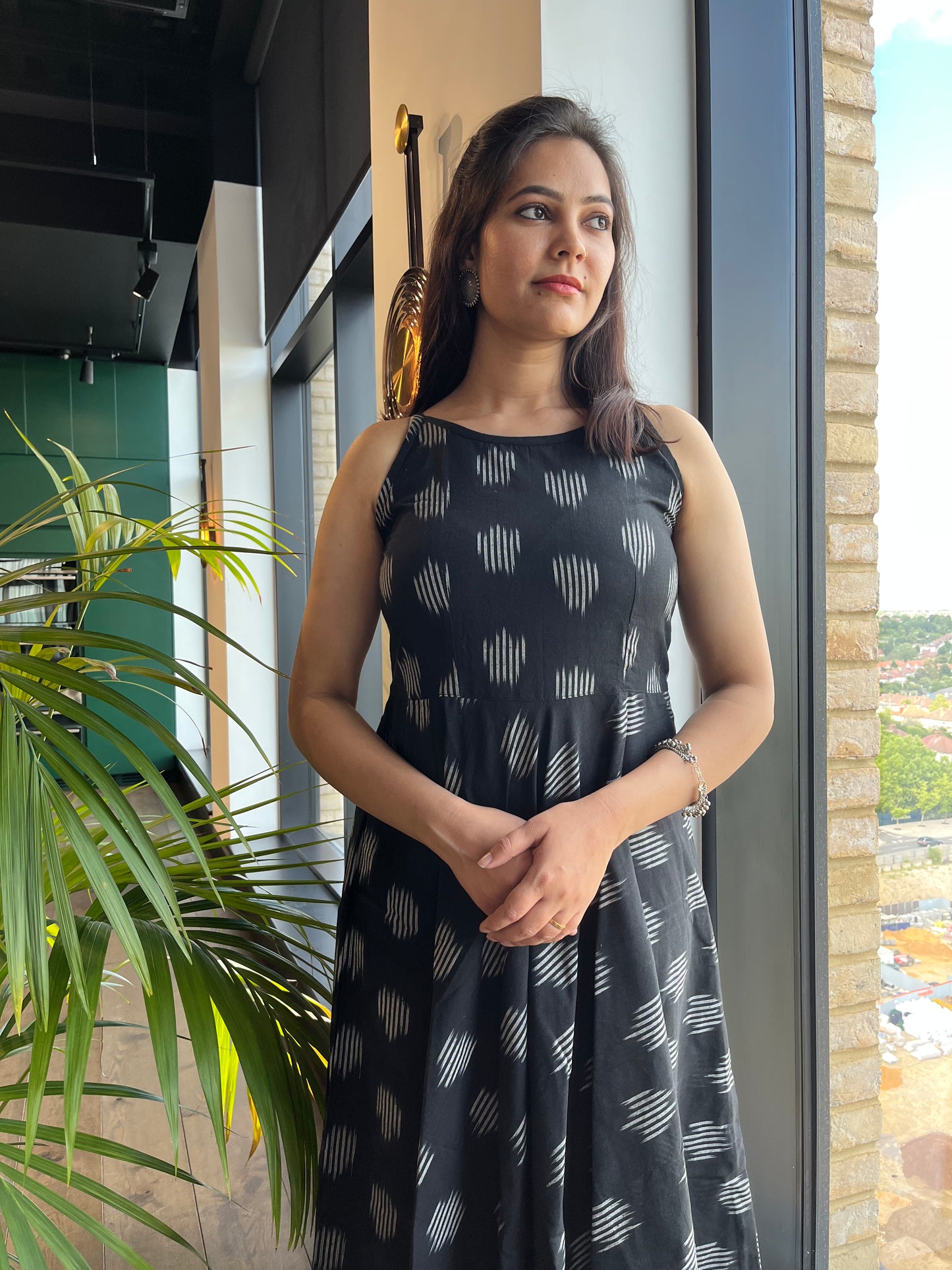 Black Circular Ikat dress - SILAYI