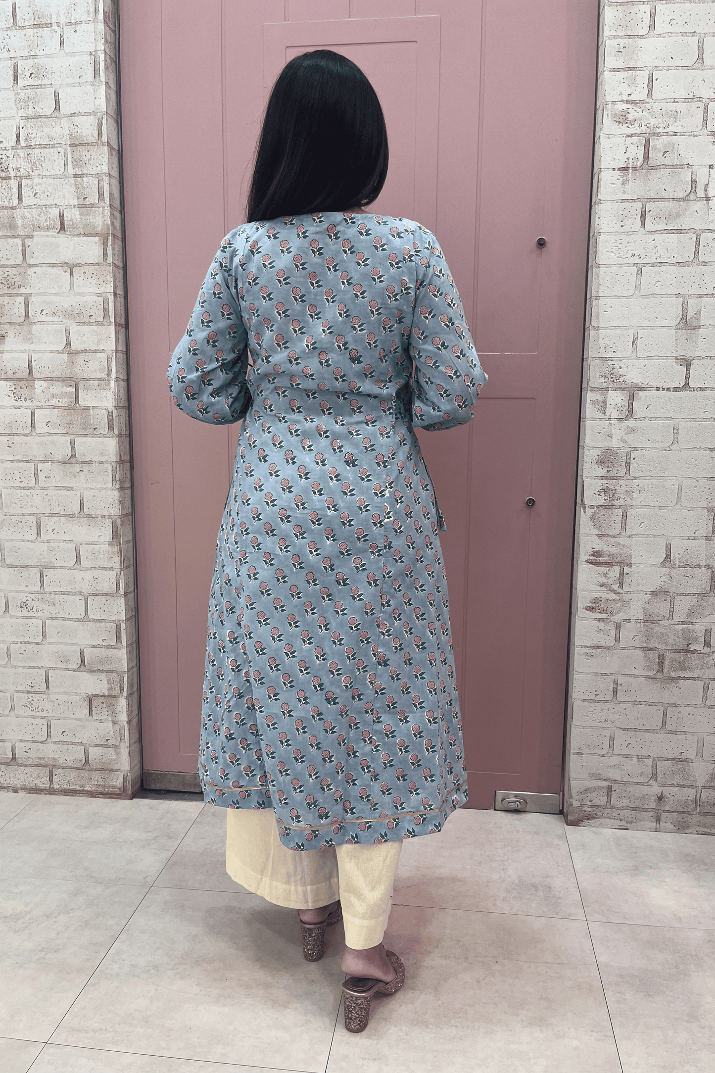 Ruhani A-line kurti- Sky blue