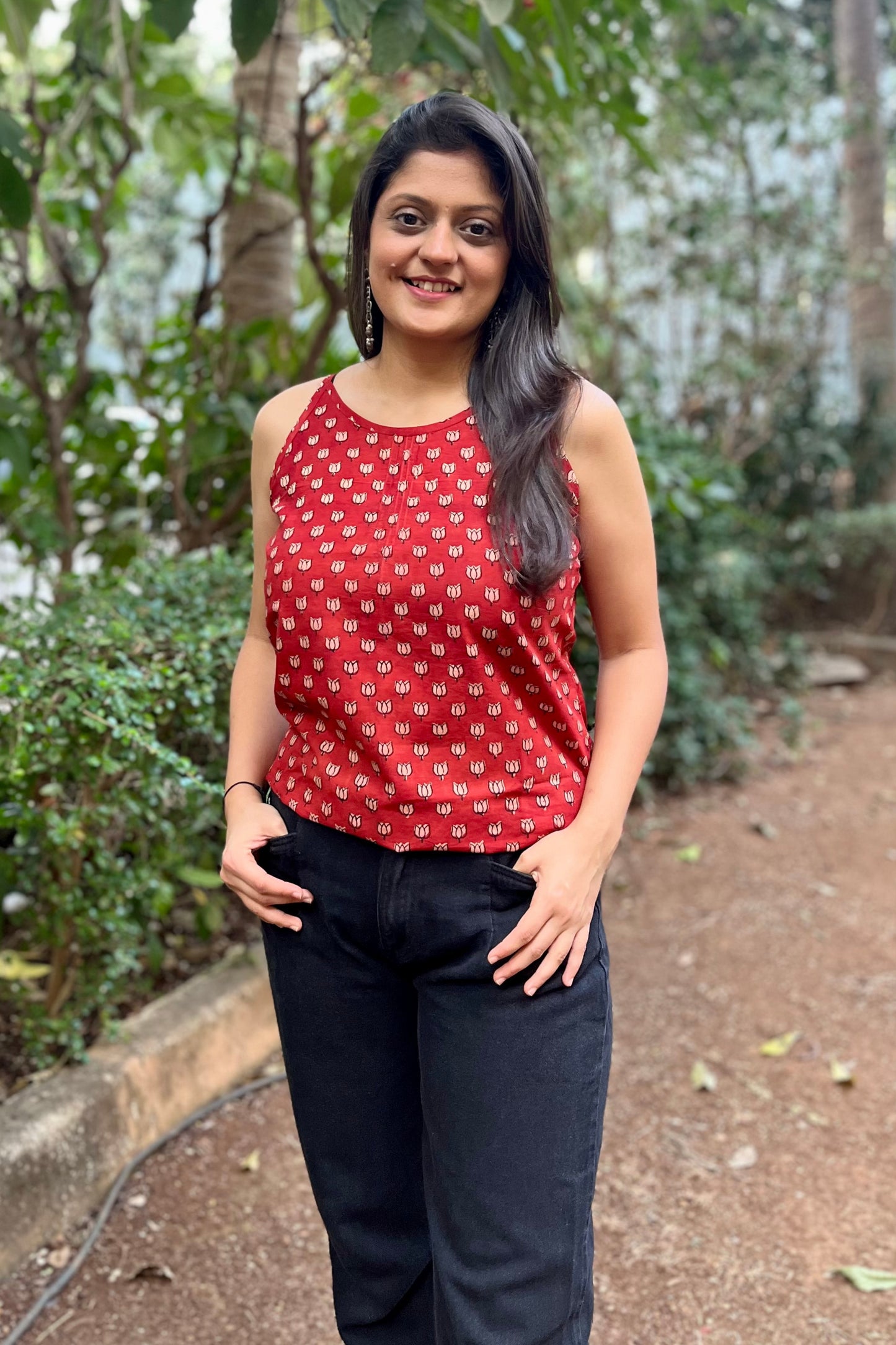 Rust block printed camisole