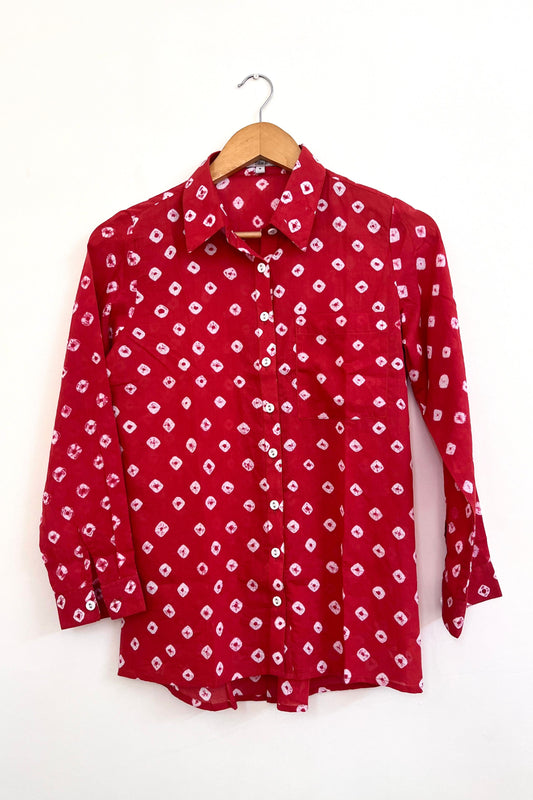 Mulmul Bandhani shirt-Red