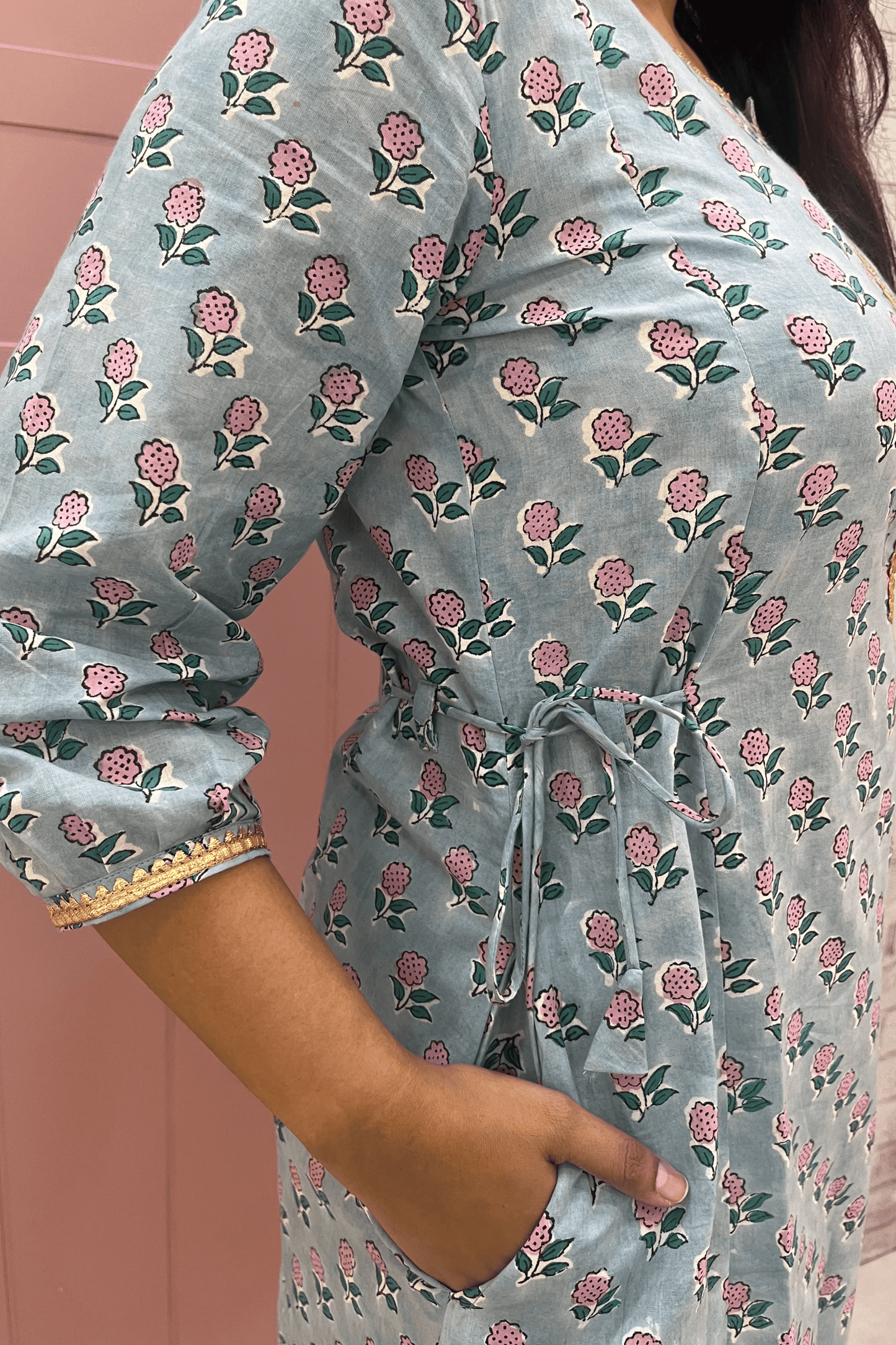 Ruhani A-line kurti- Sky blue