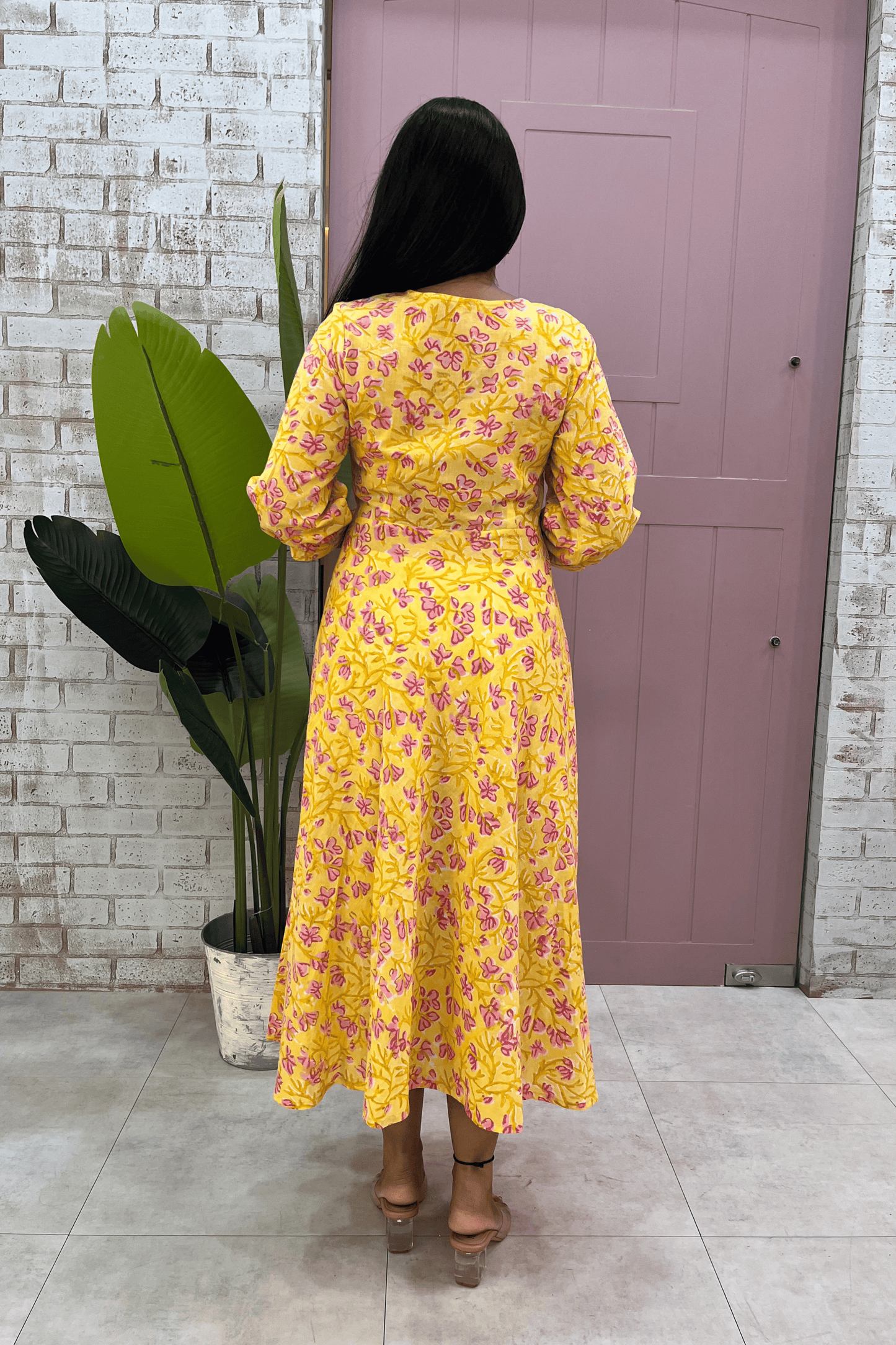 Kanak block printed dress-Yellow