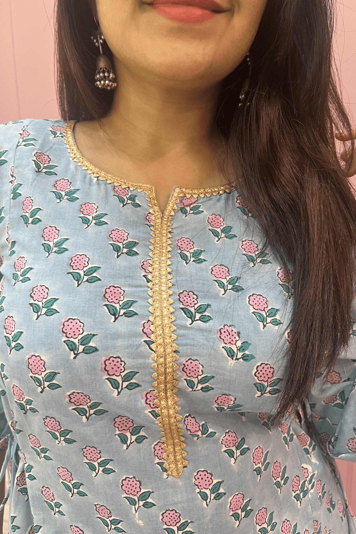 Ruhani A-line kurti- Sky blue