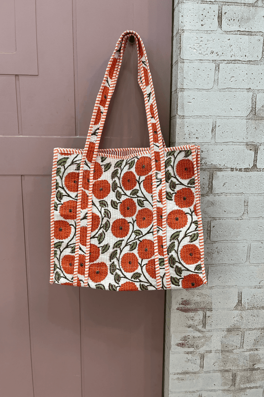 Orange block printed bag