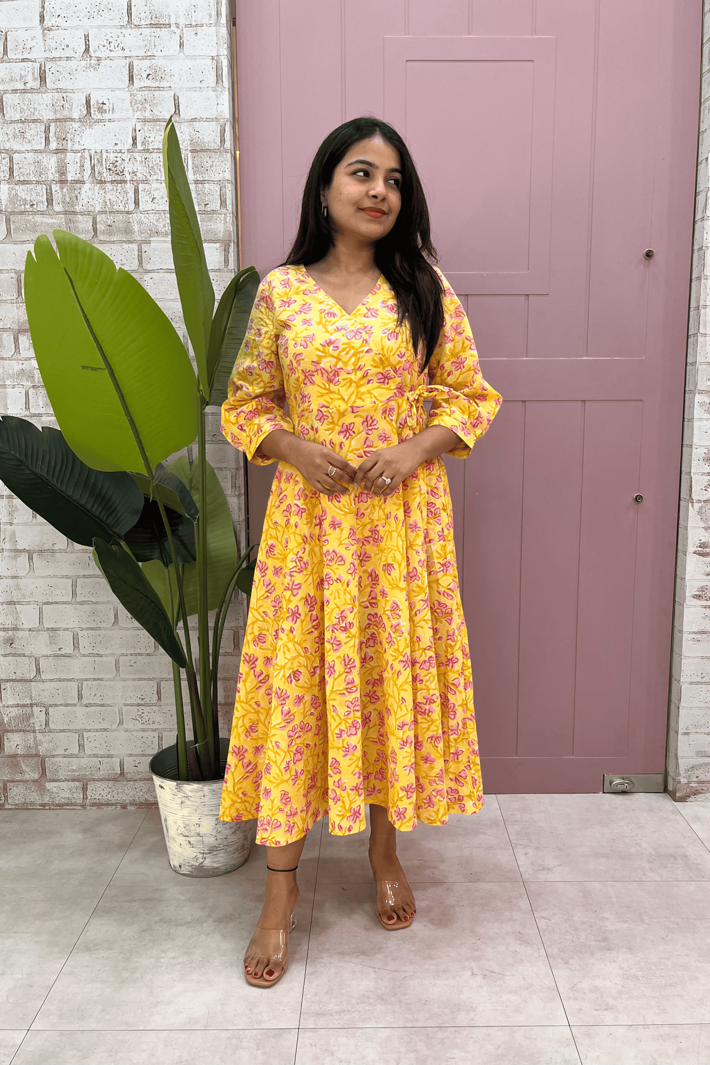 Kanak block printed dress-Yellow