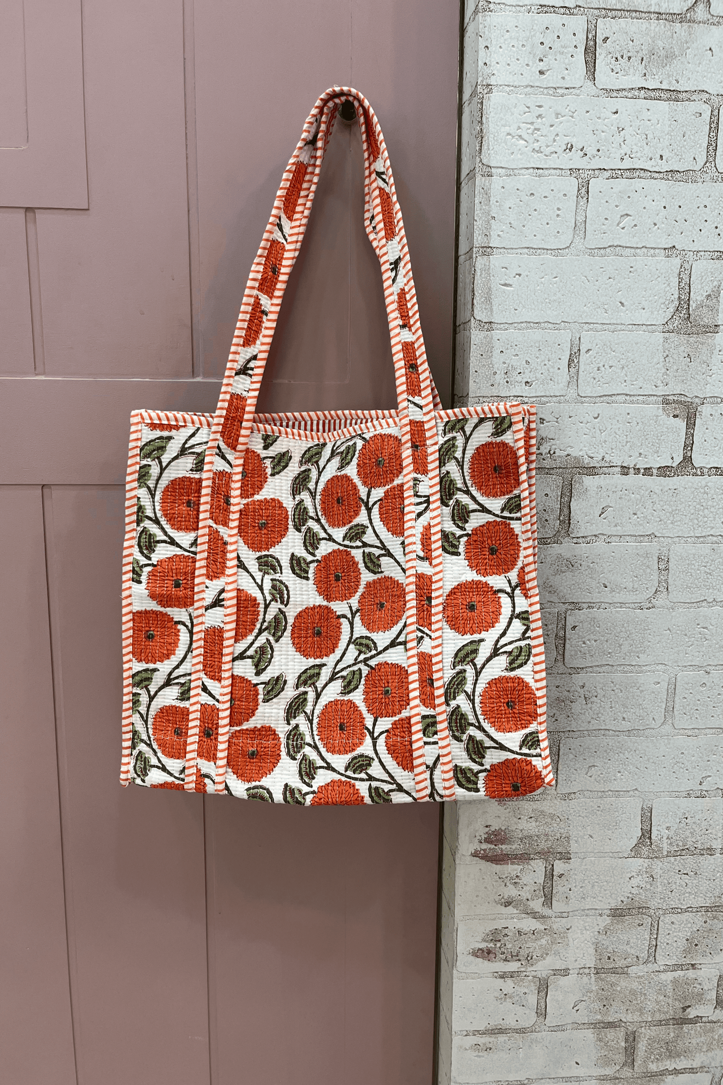 Orange block printed bag