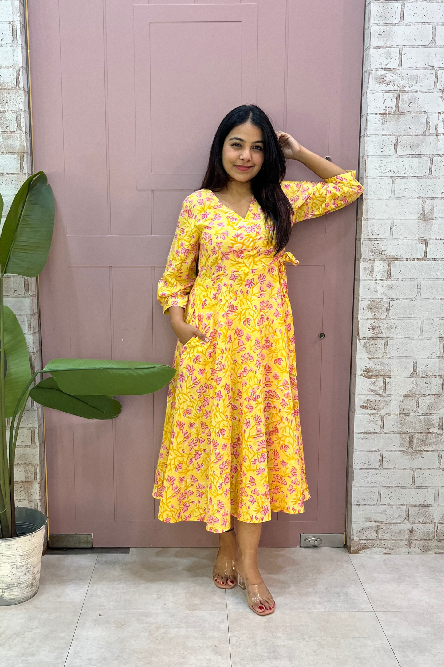 Kanak block printed dress-Yellow