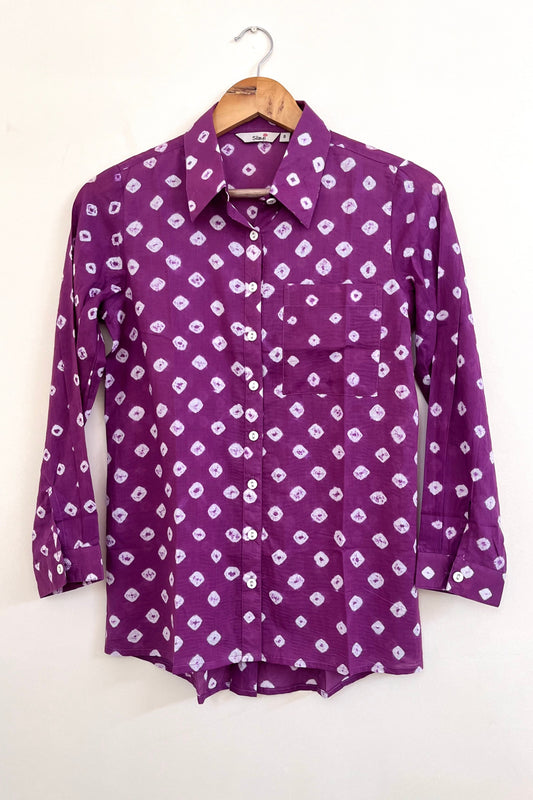 Mulmul Bandhani shirt- Purple