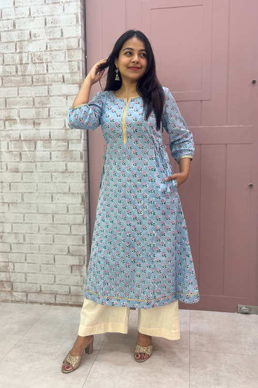 Ruhani A-line kurti- Sky blue