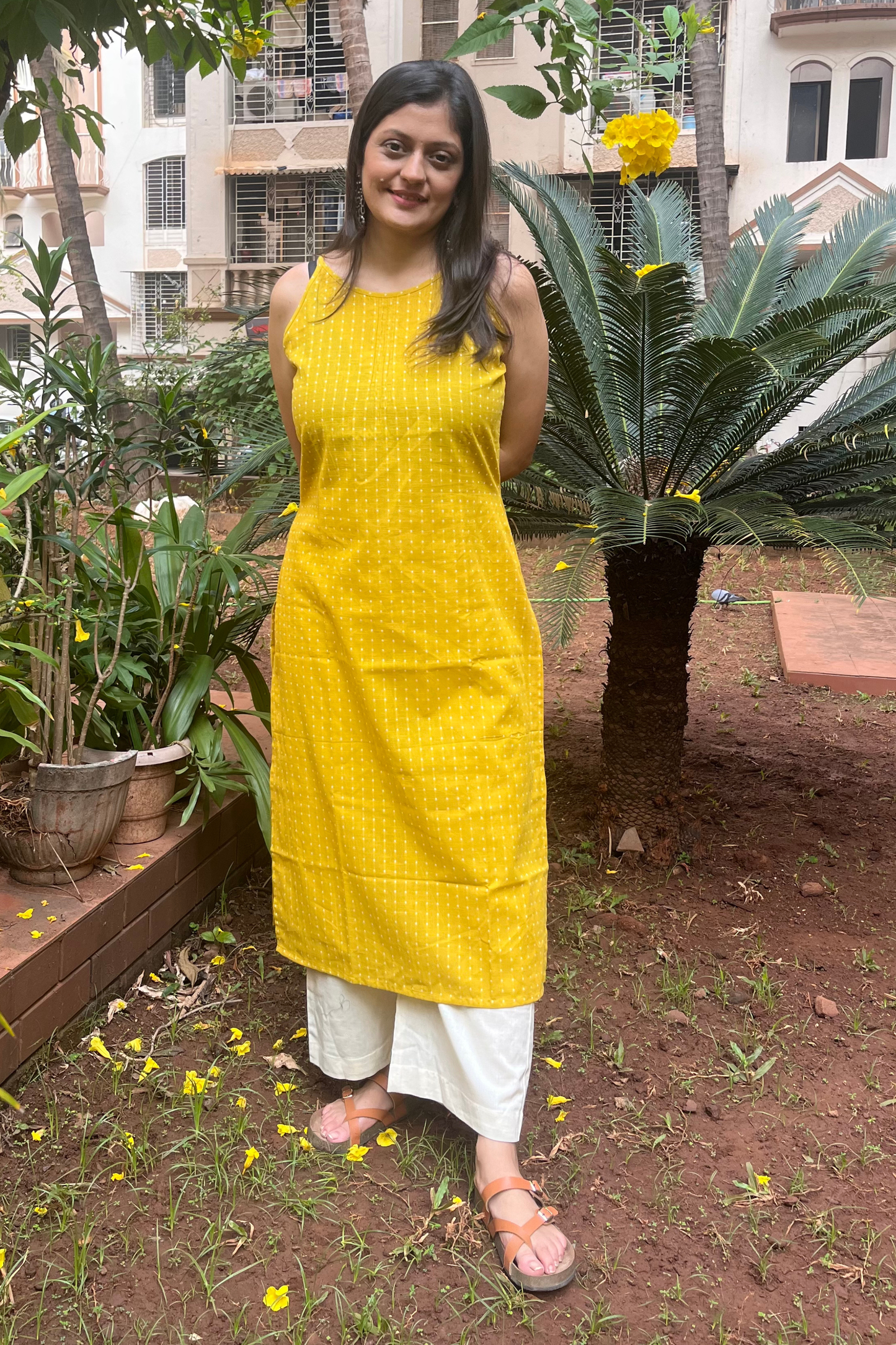 Yellow handloom kurti