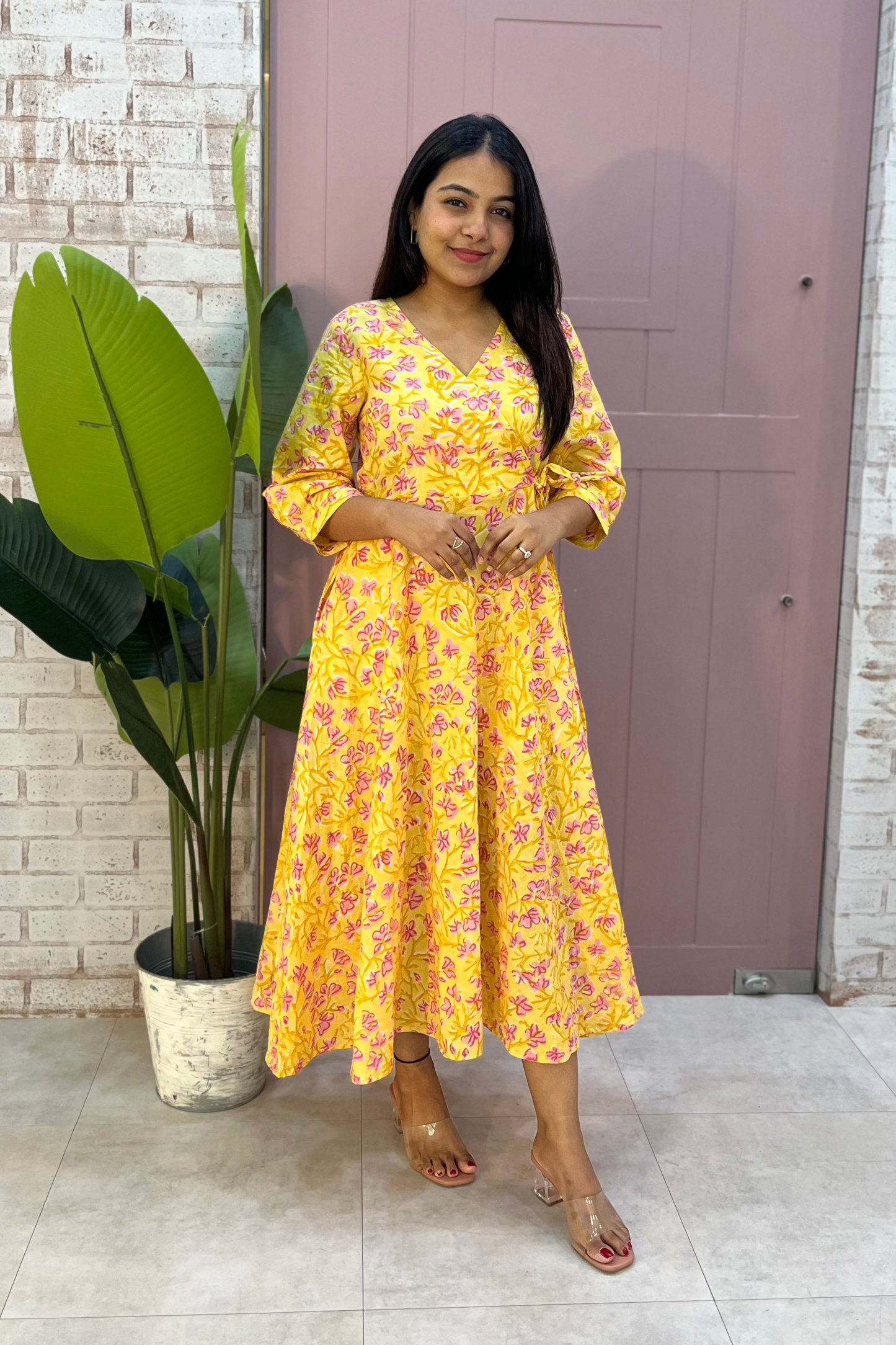 Kanak block printed dress-Yellow