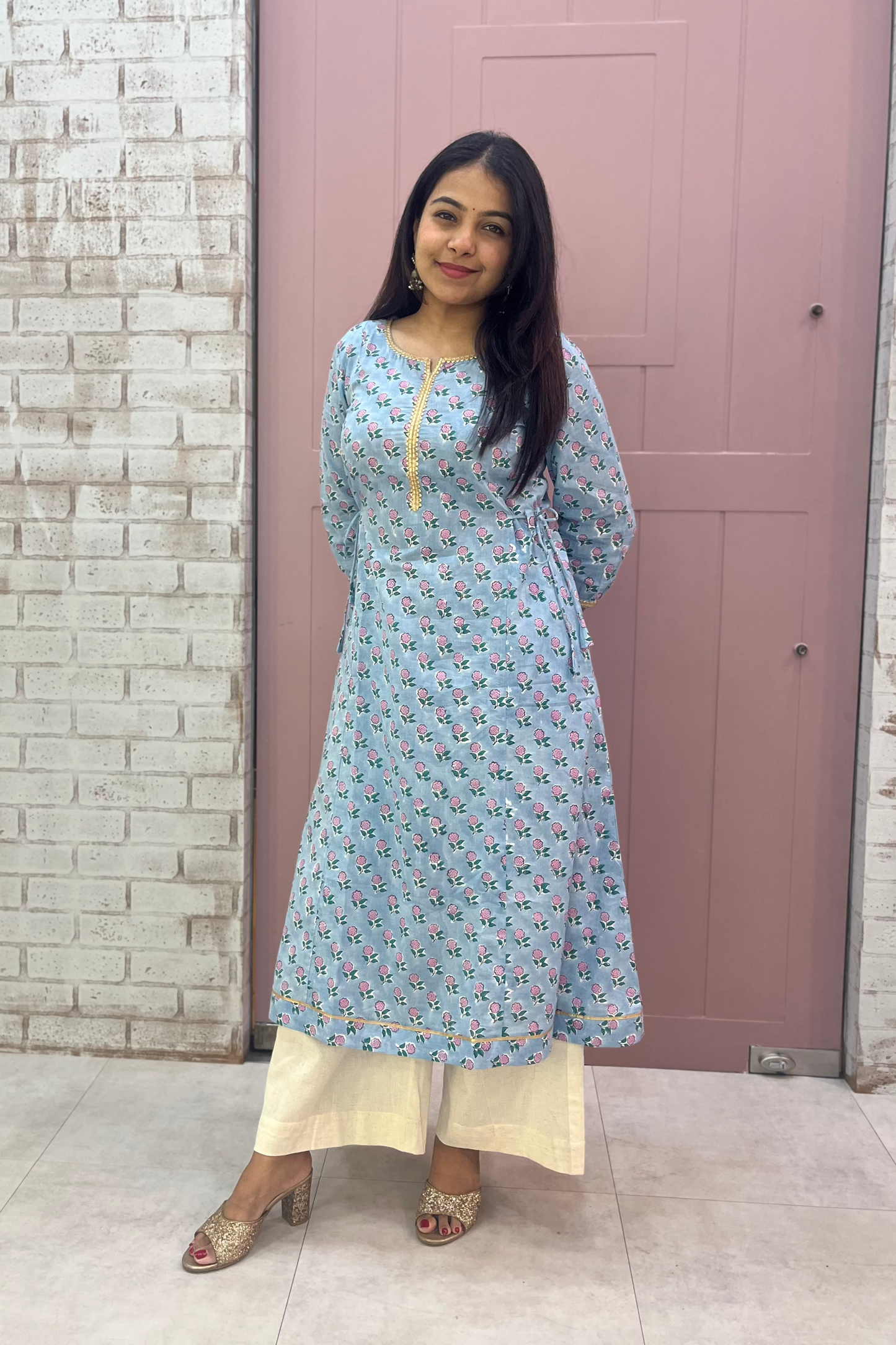 Ruhani A-line kurti- Sky blue