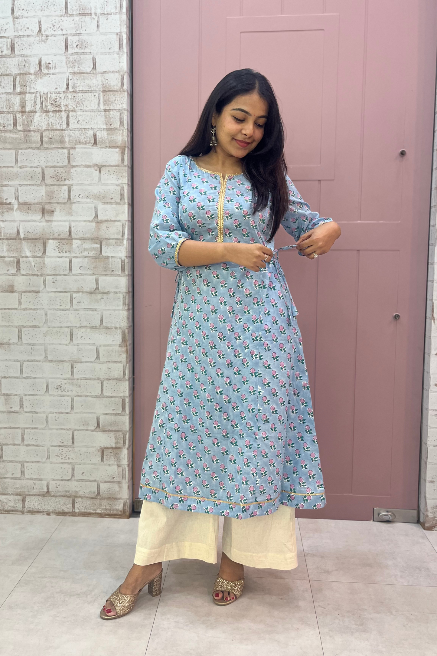 Ruhani A-line kurti- Sky blue