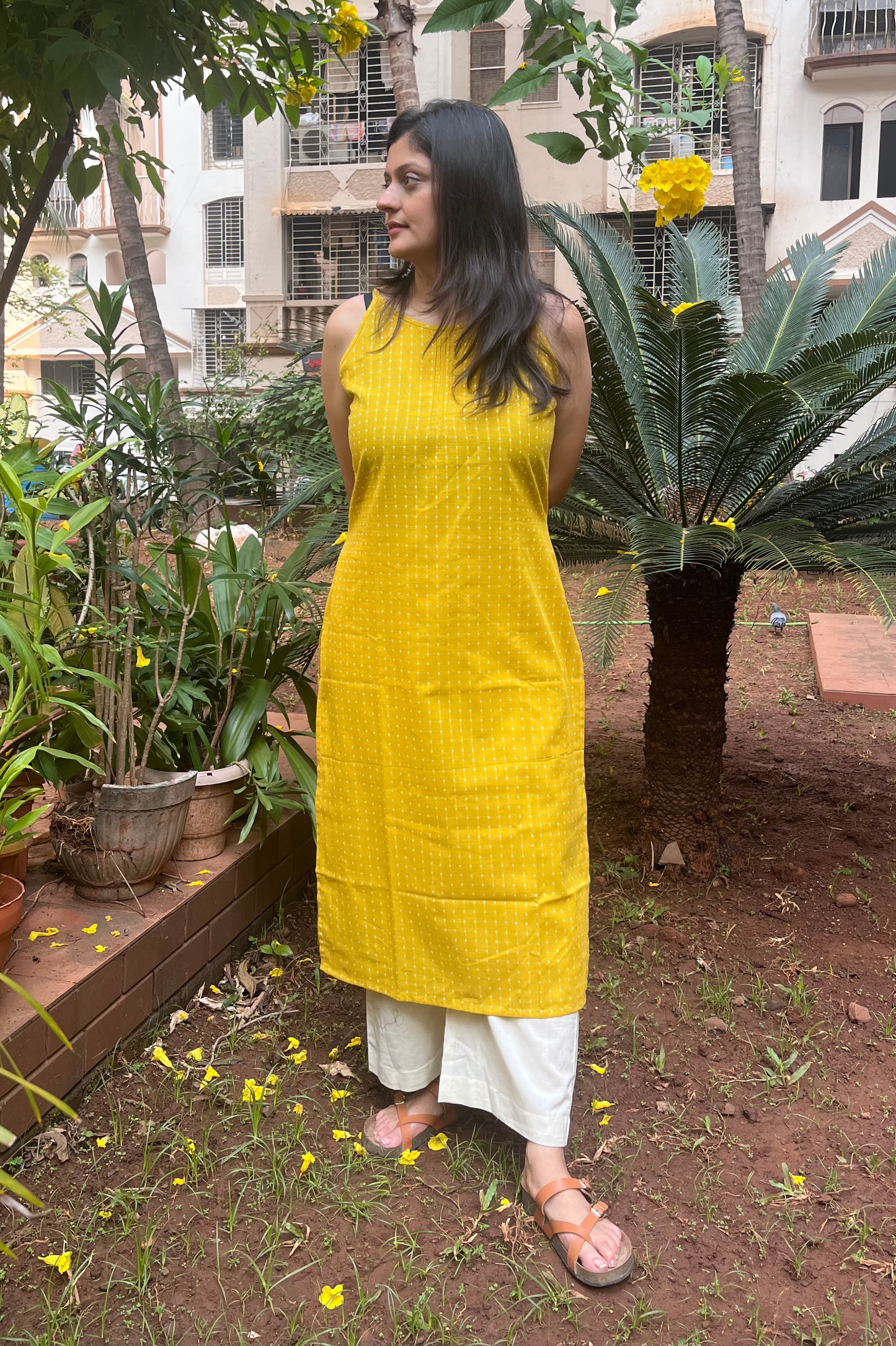 Yellow handloom kurti