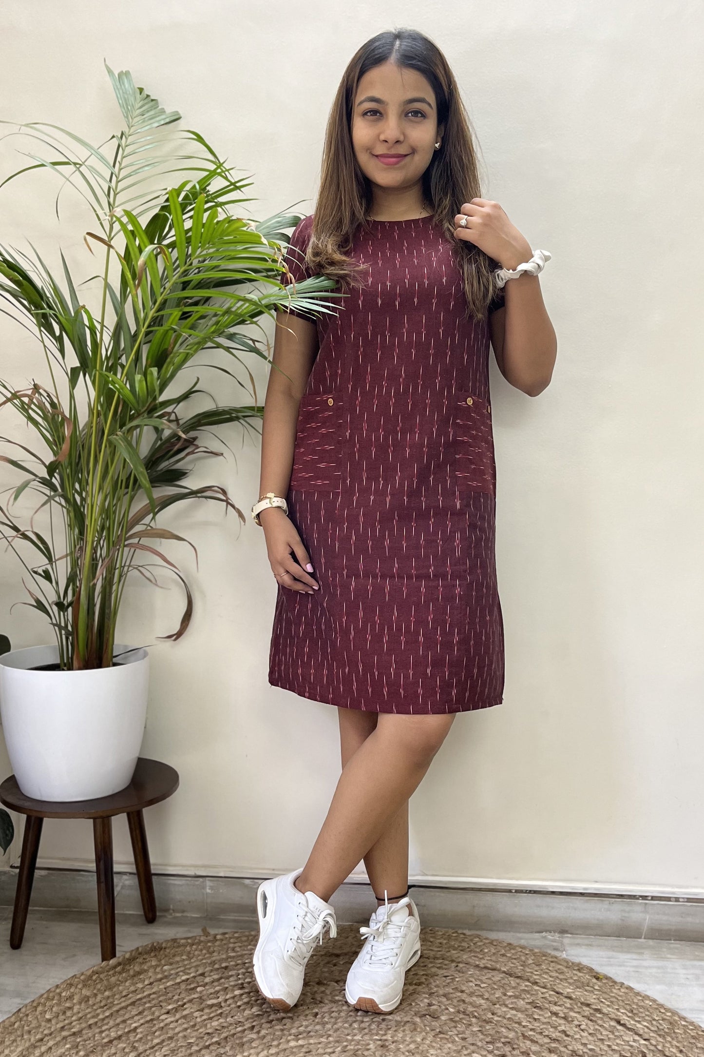 Hampi Ikat shift dress-Maroon