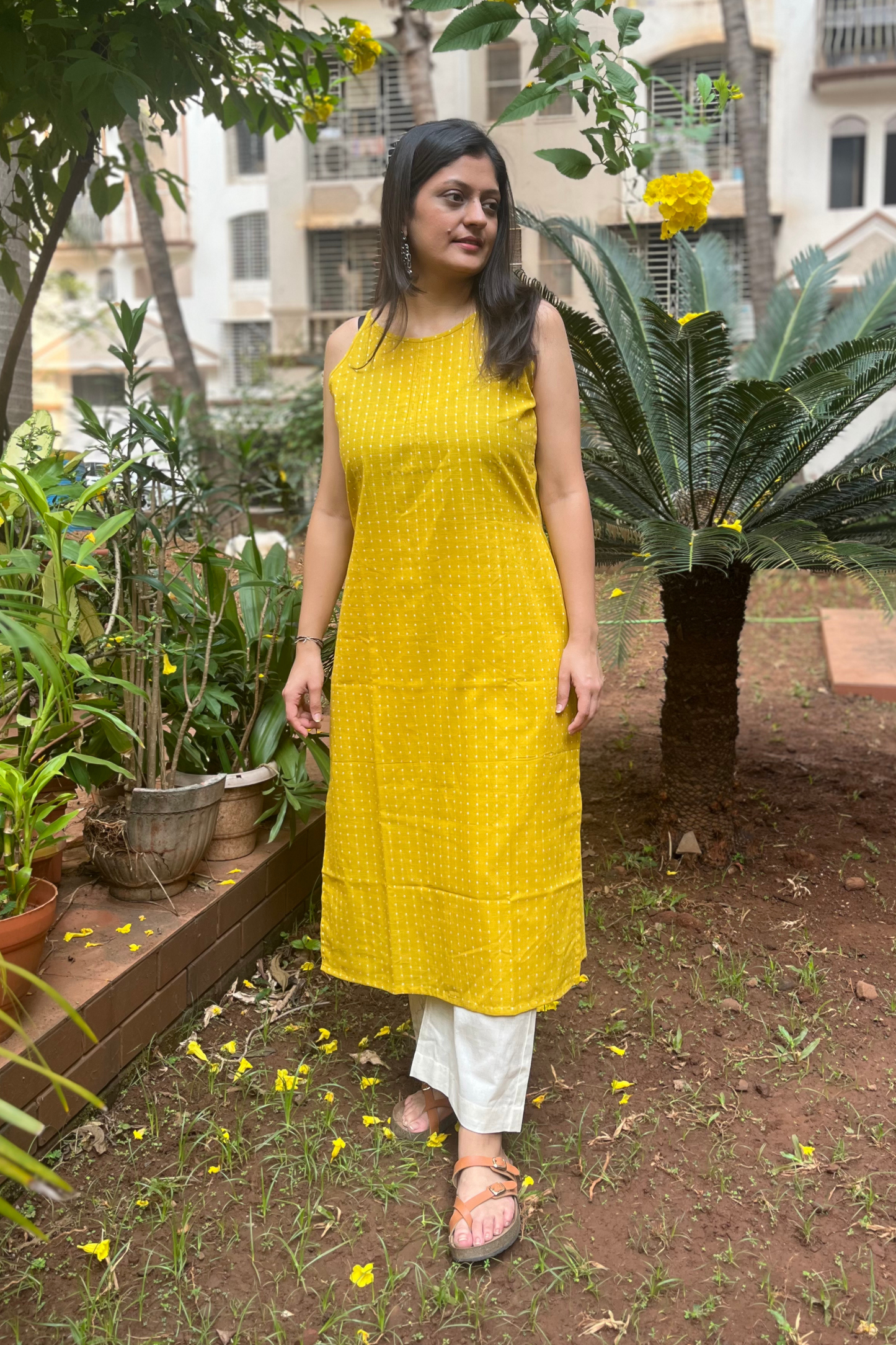 Yellow handloom kurti