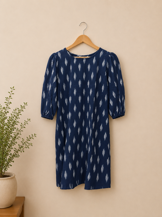 Navy ikat shift dress-S