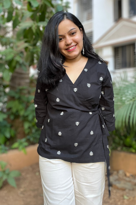 Black handloom wrap top
