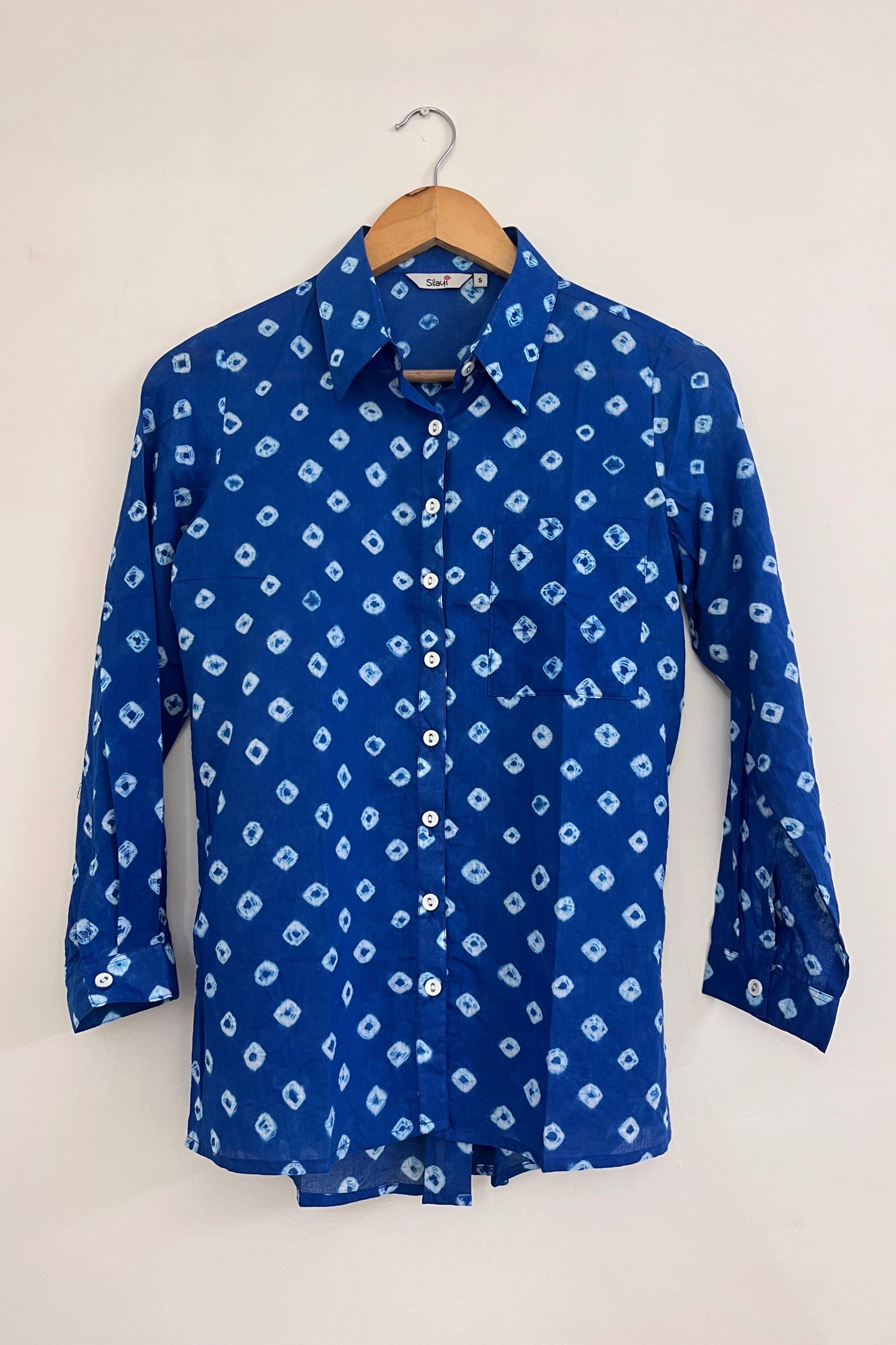 Mulmul Bandhani shirt-Blue