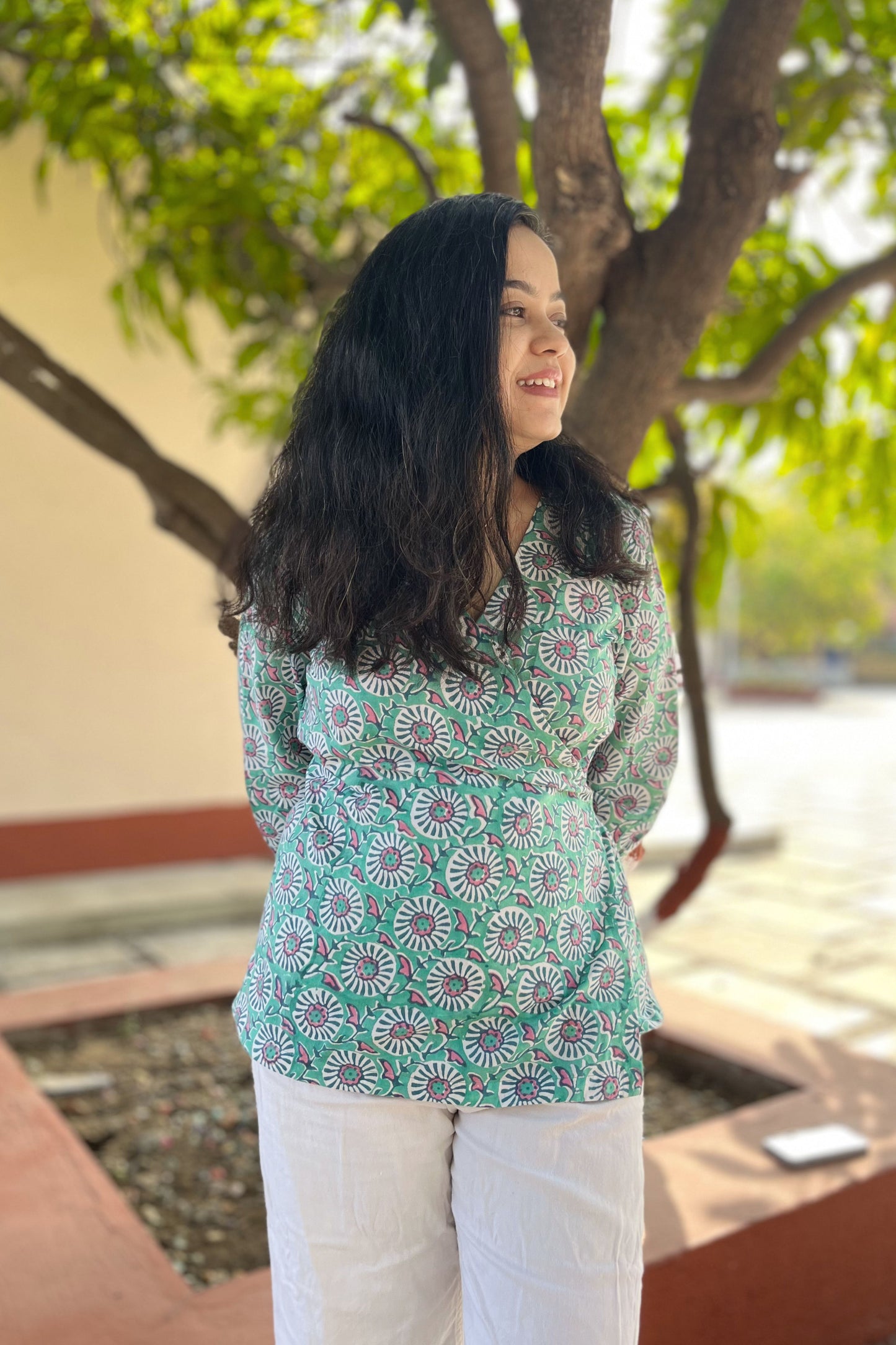 Mint floral wrap top