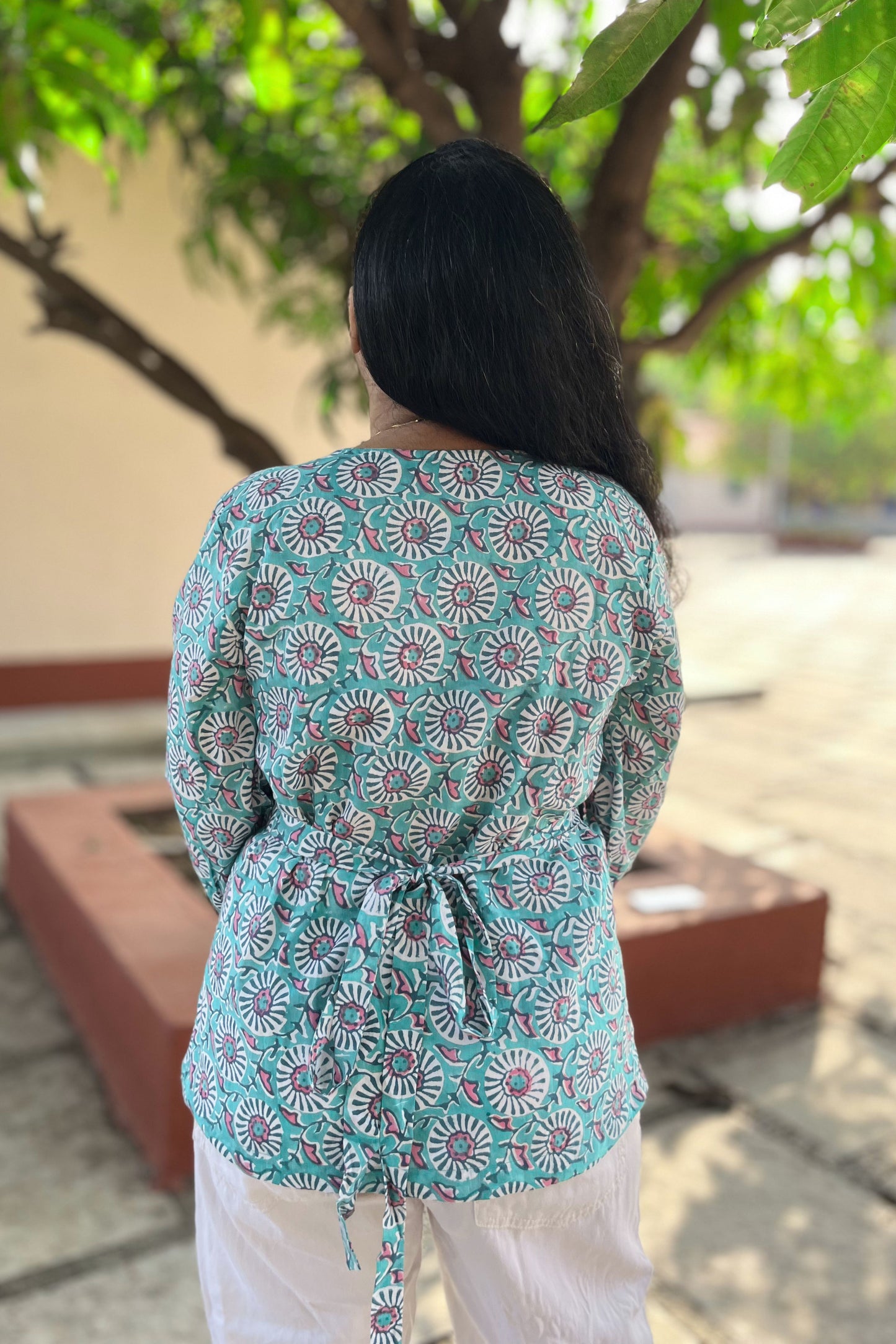 Mint floral wrap top