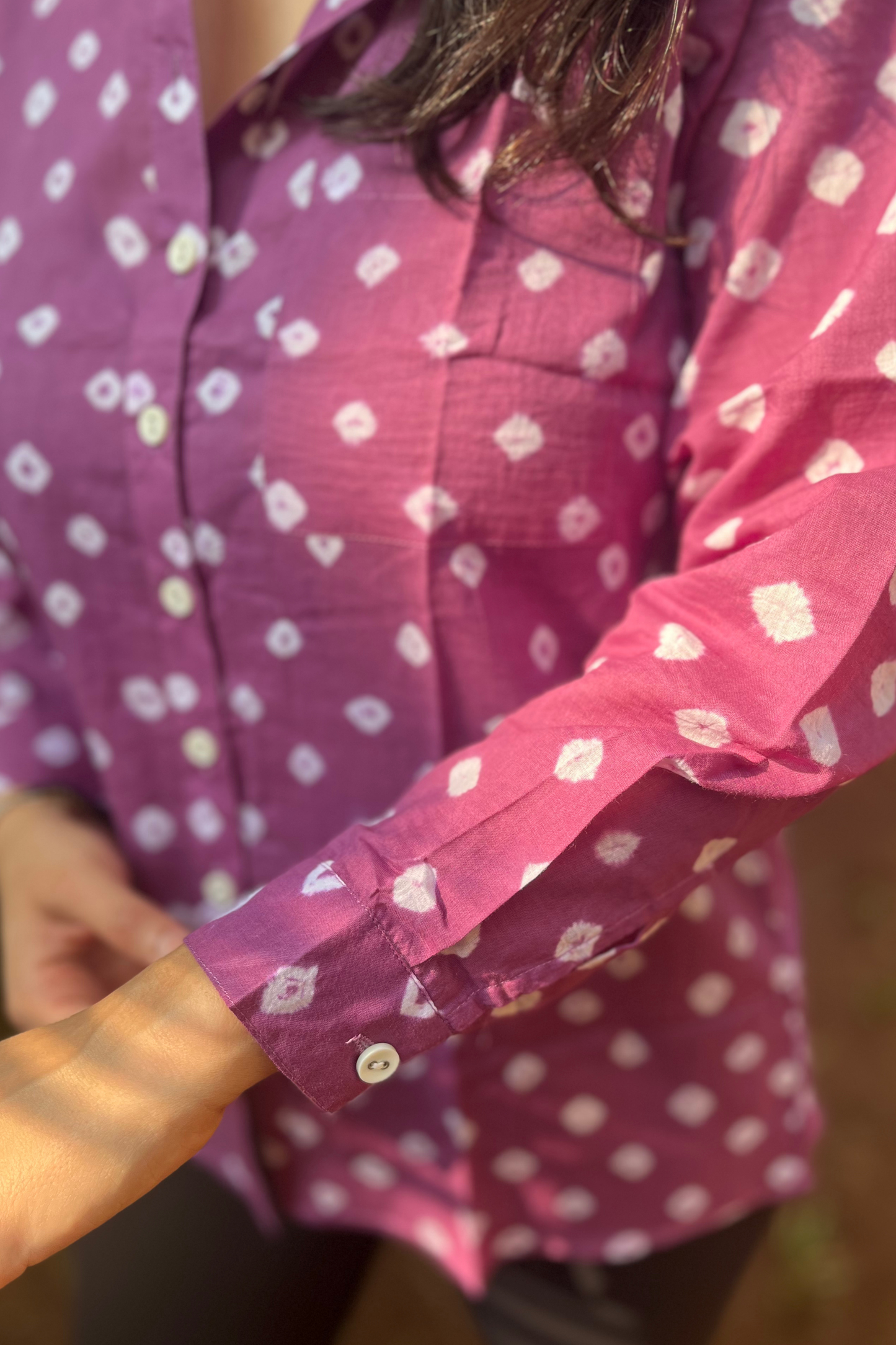 Mulmul Bandhani shirt- Purple