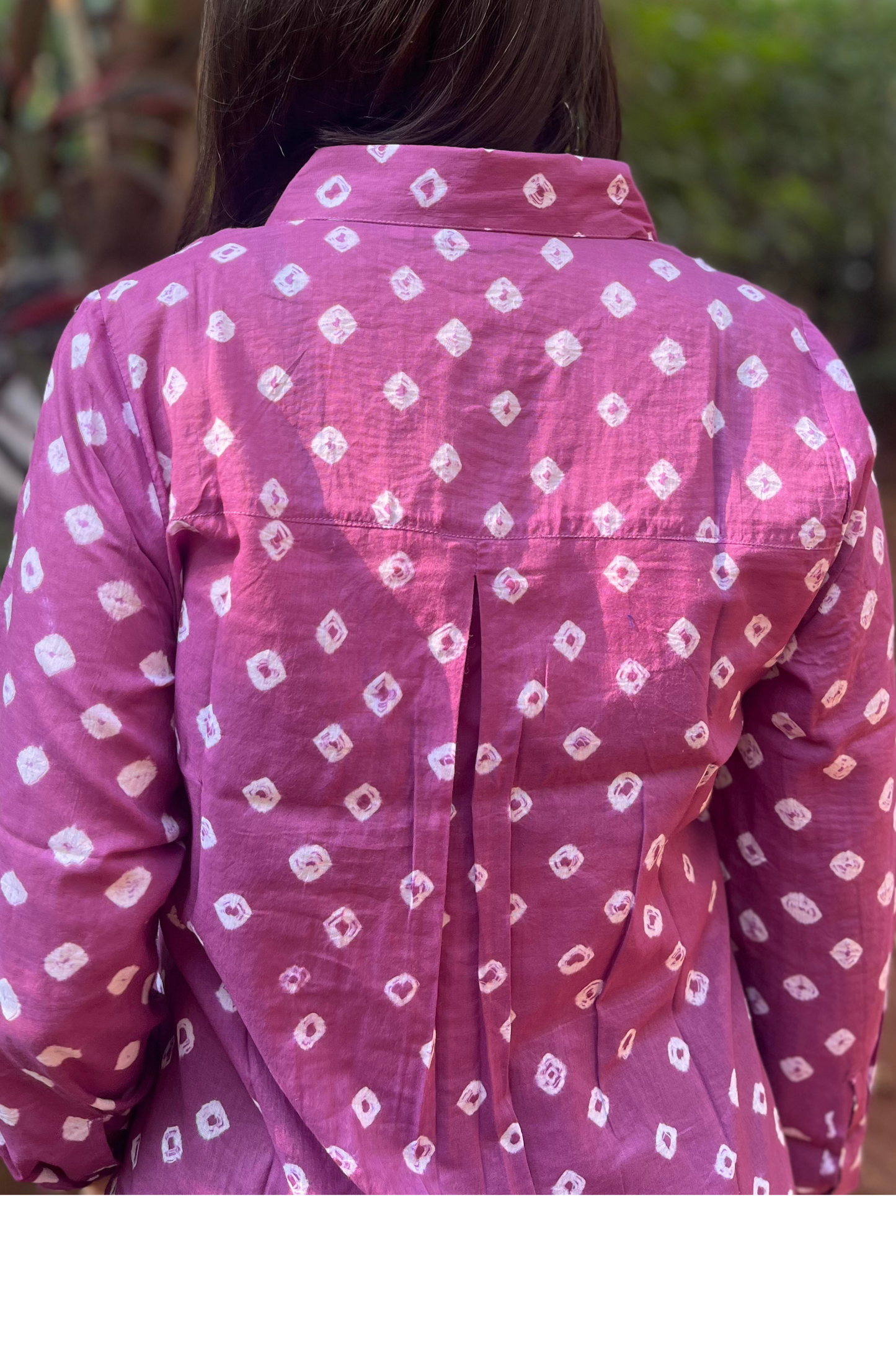 Mulmul Bandhani shirt- Purple