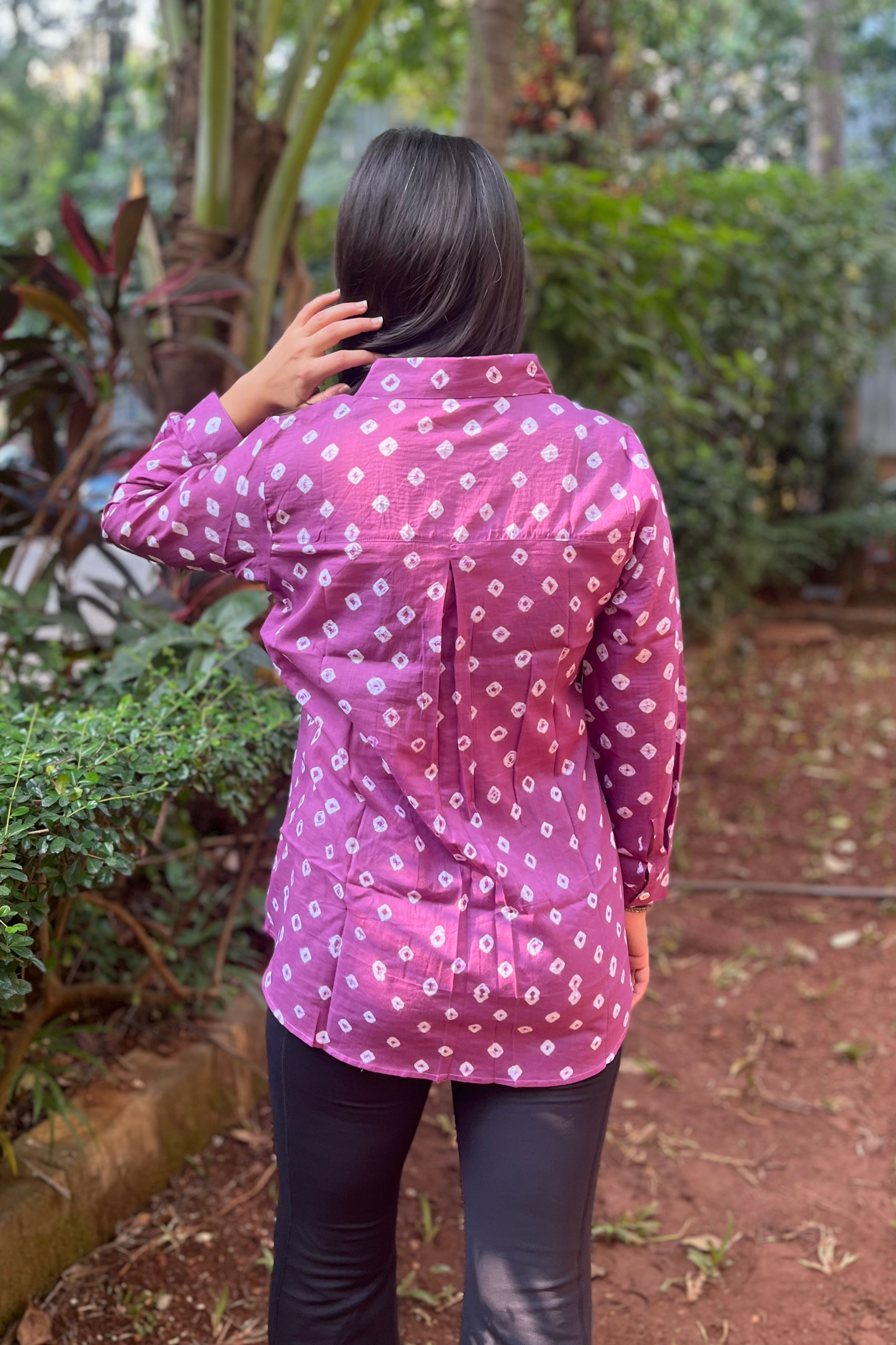 Mulmul Bandhani shirt- Purple