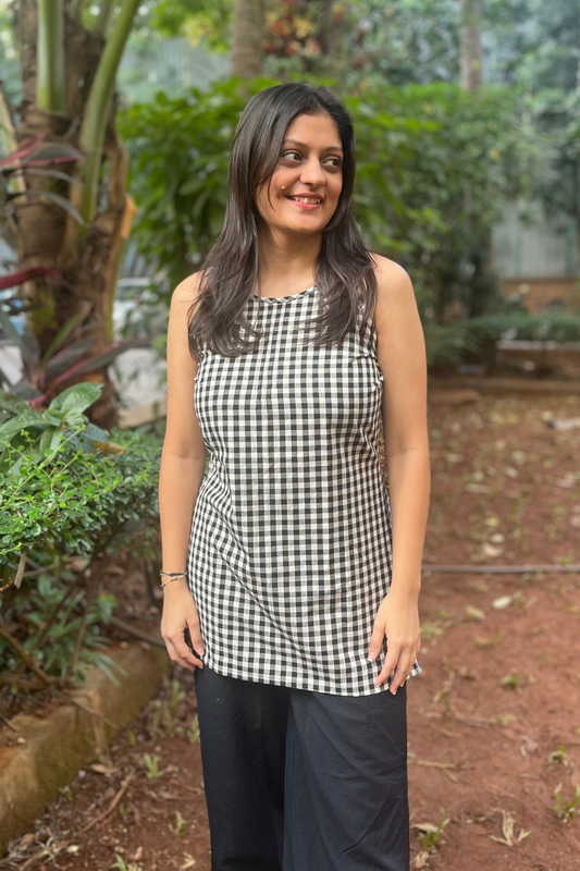 Black checks handloom short kurti