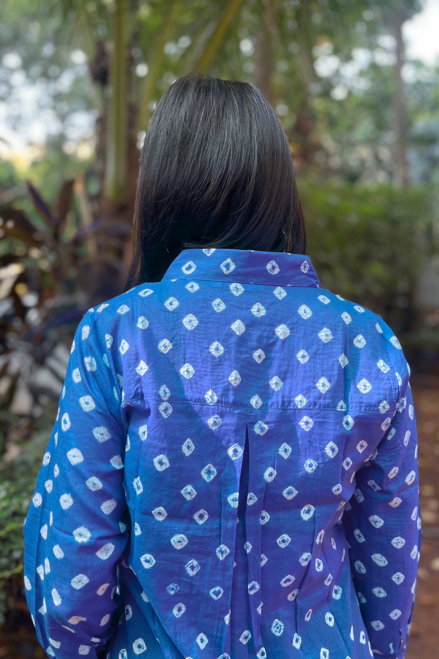 Mulmul Bandhani shirt-Blue