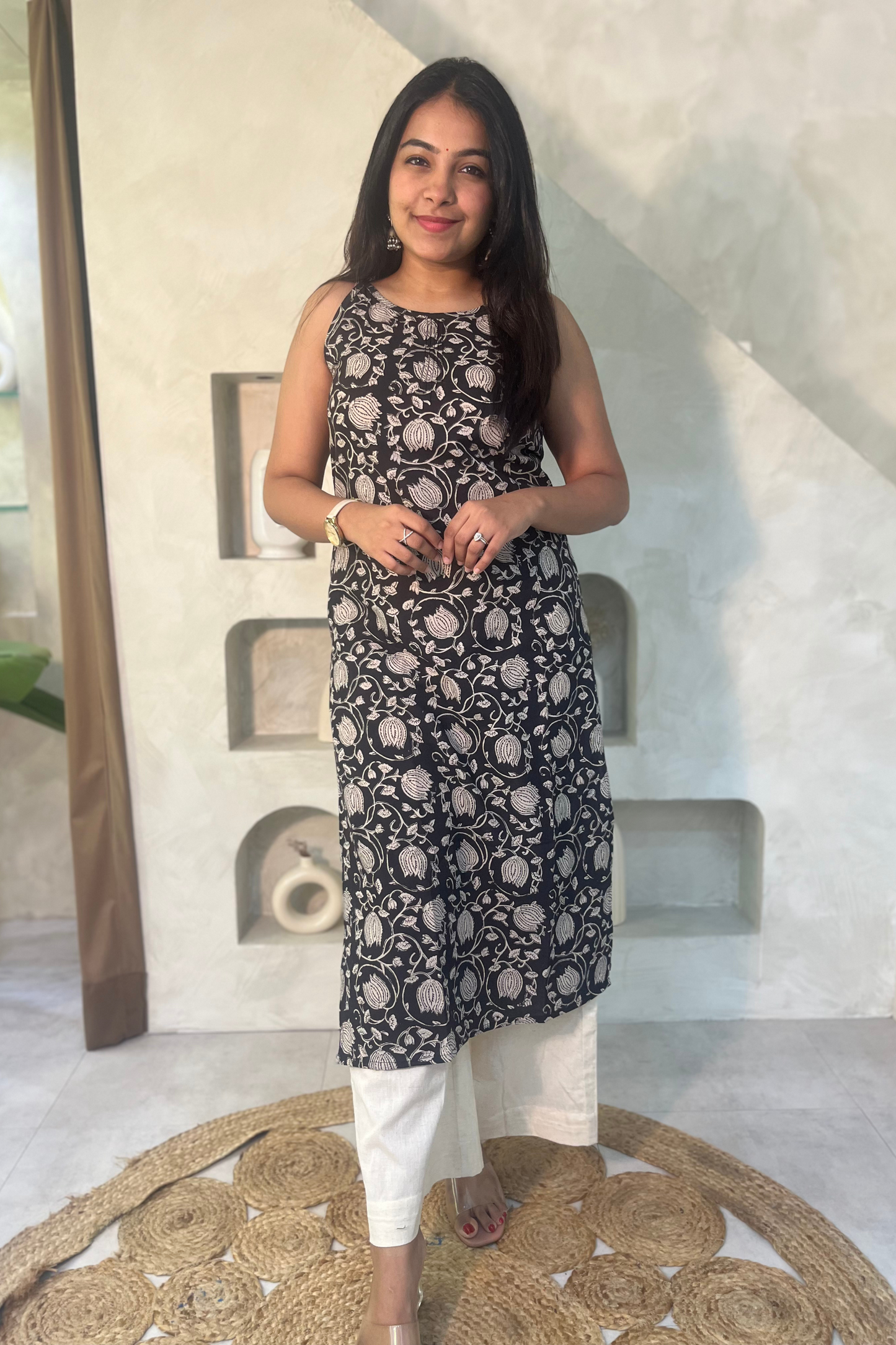 Vani block printed kurti-Black