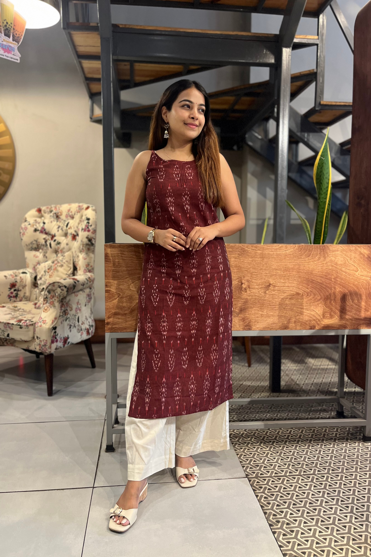 Maroon Ikat kurti
