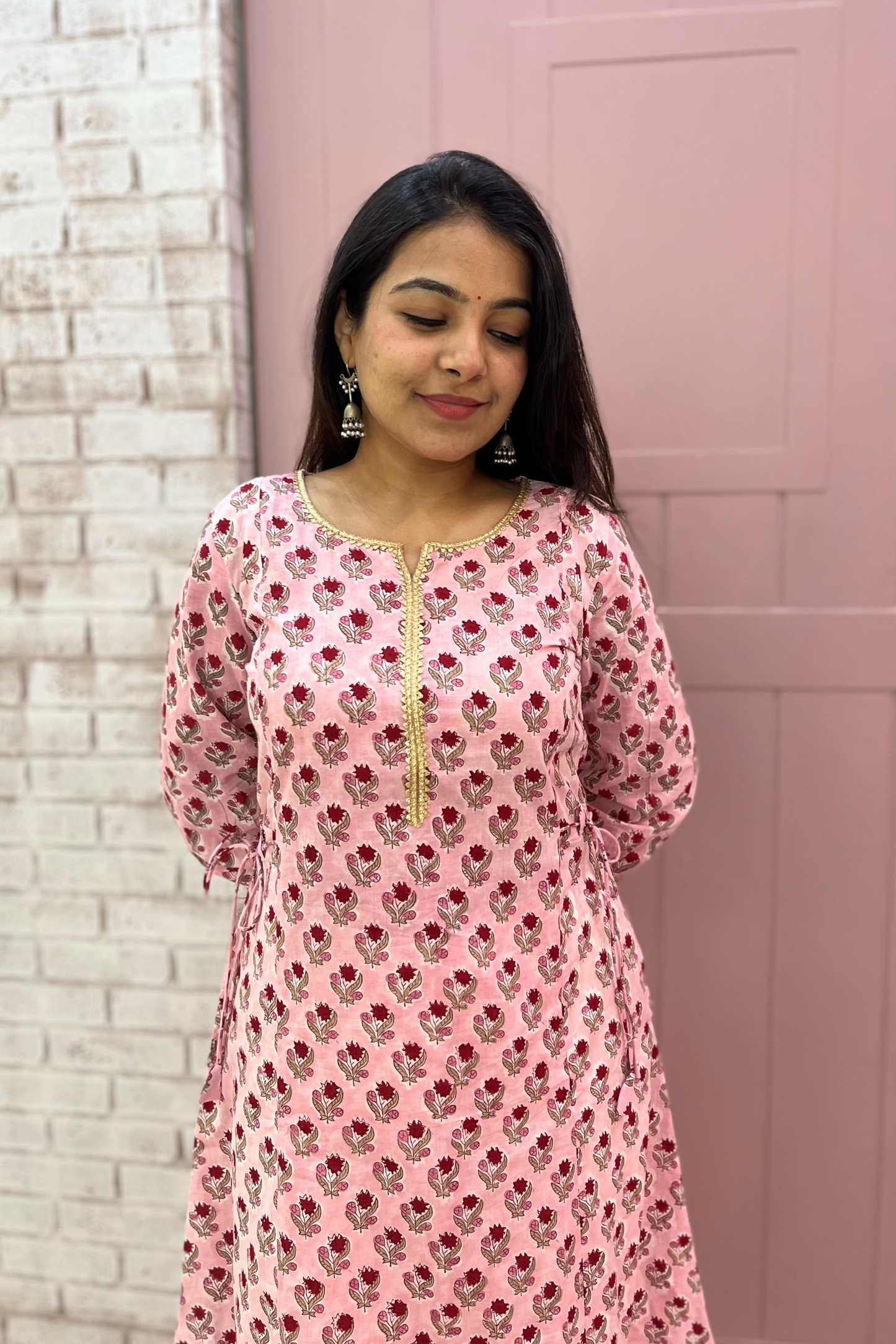 Ruhani A-line kurti-Pink