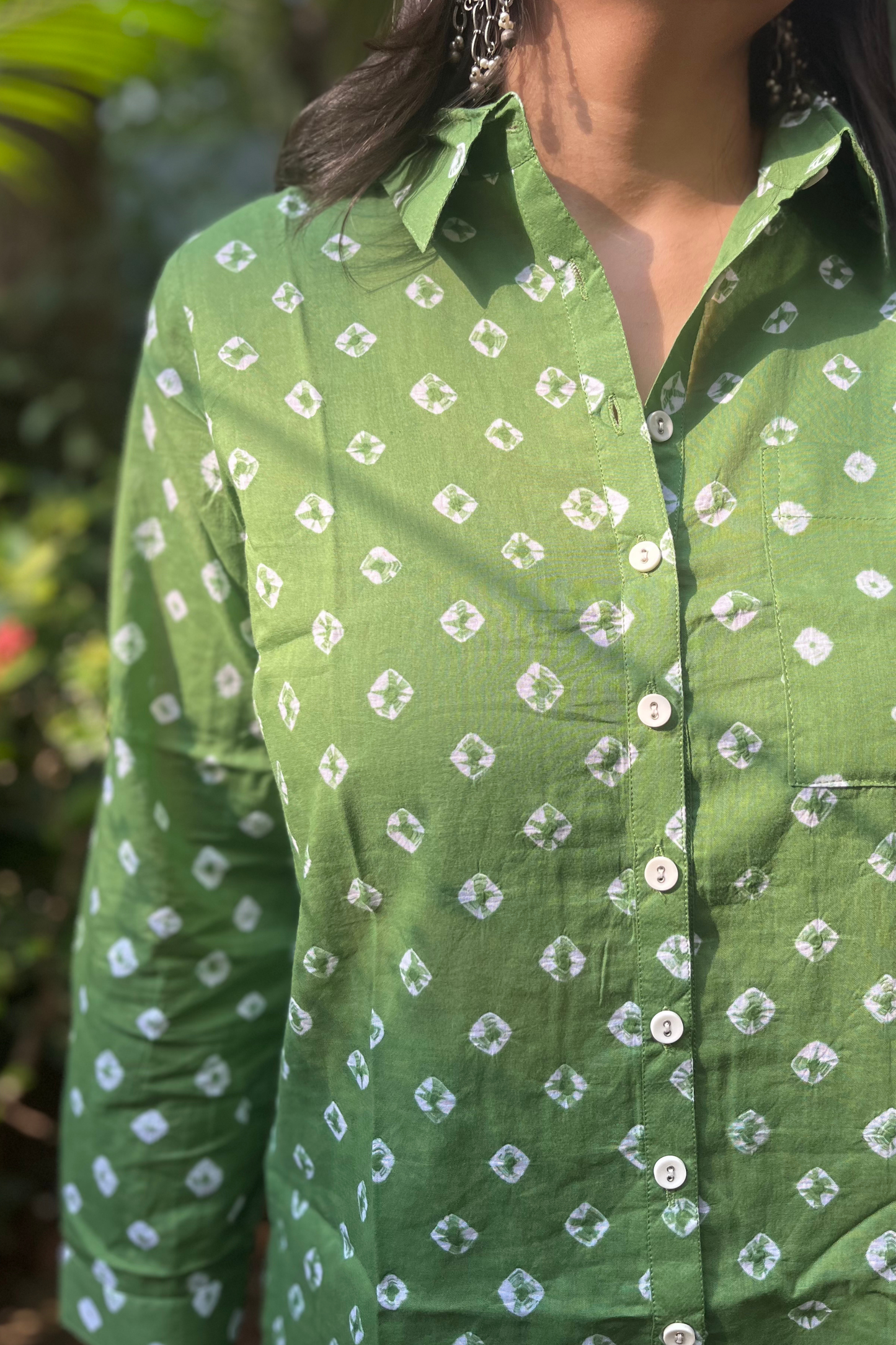 Mulmul Bandhani shirt-Olive