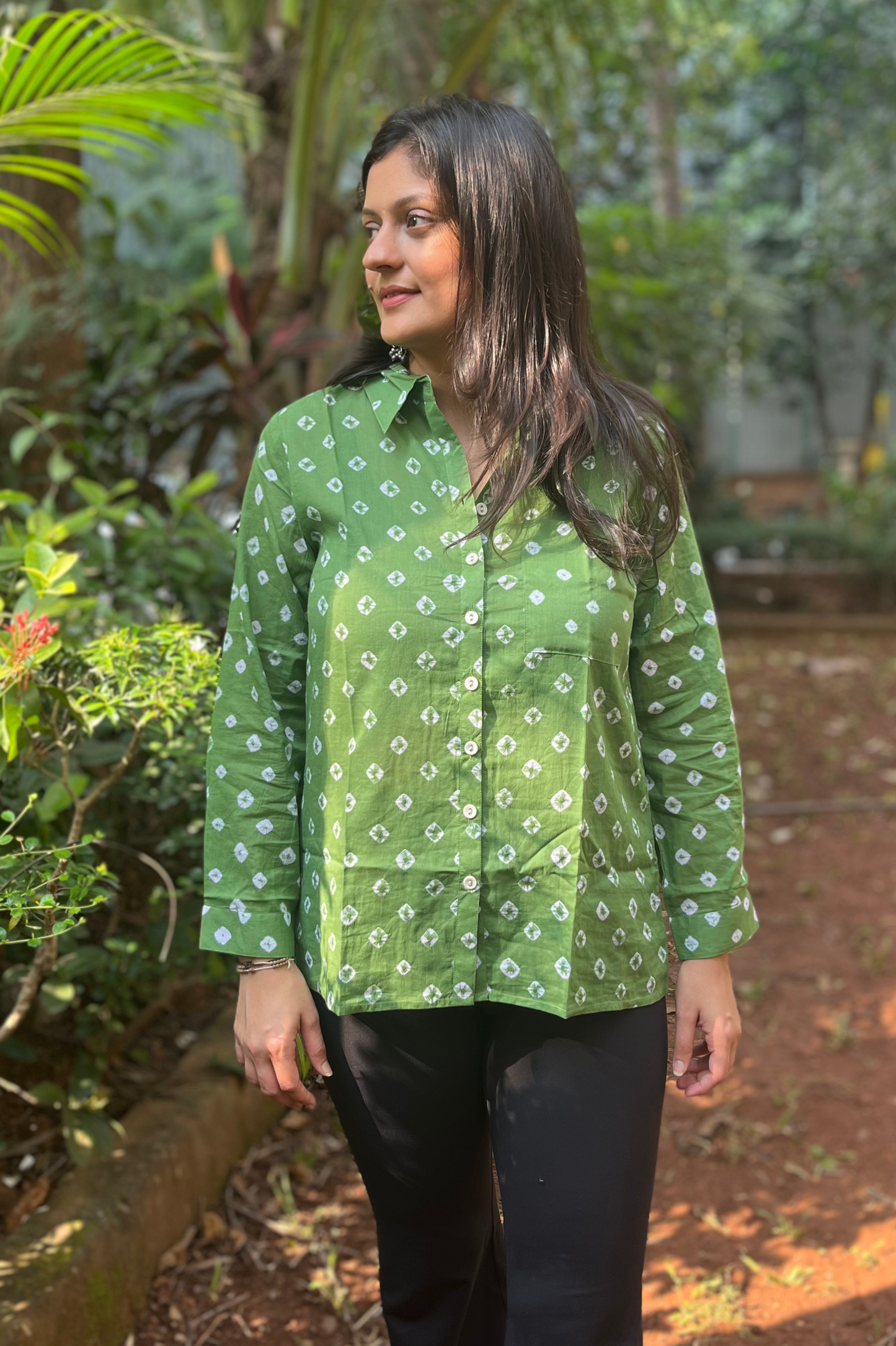 Mulmul Bandhani shirt-Olive