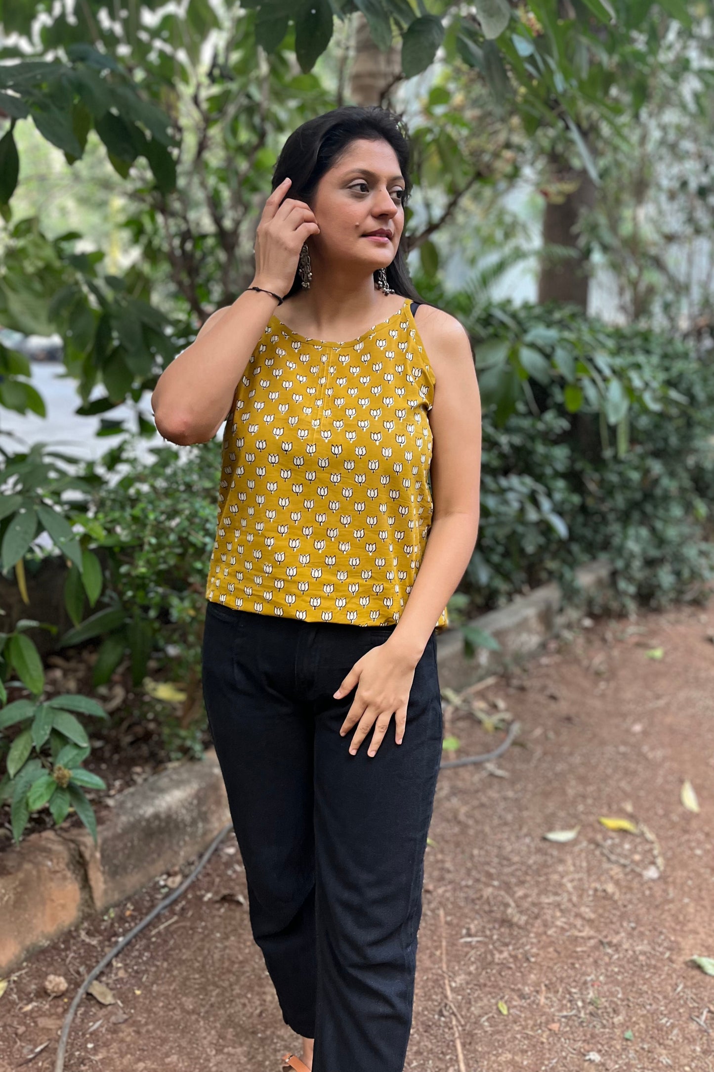 Mustard block printed camisole