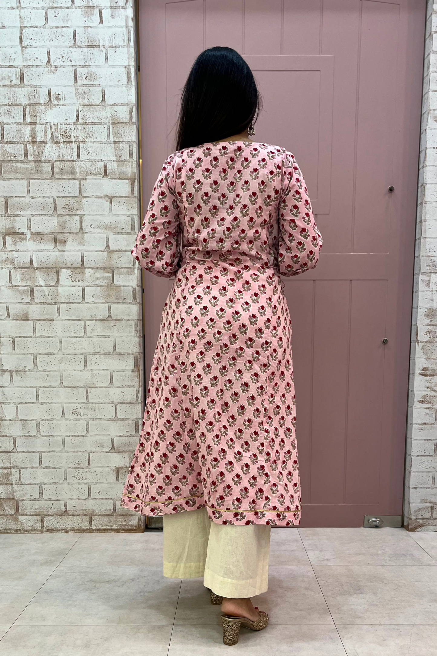 Ruhani A-line kurti-Pink