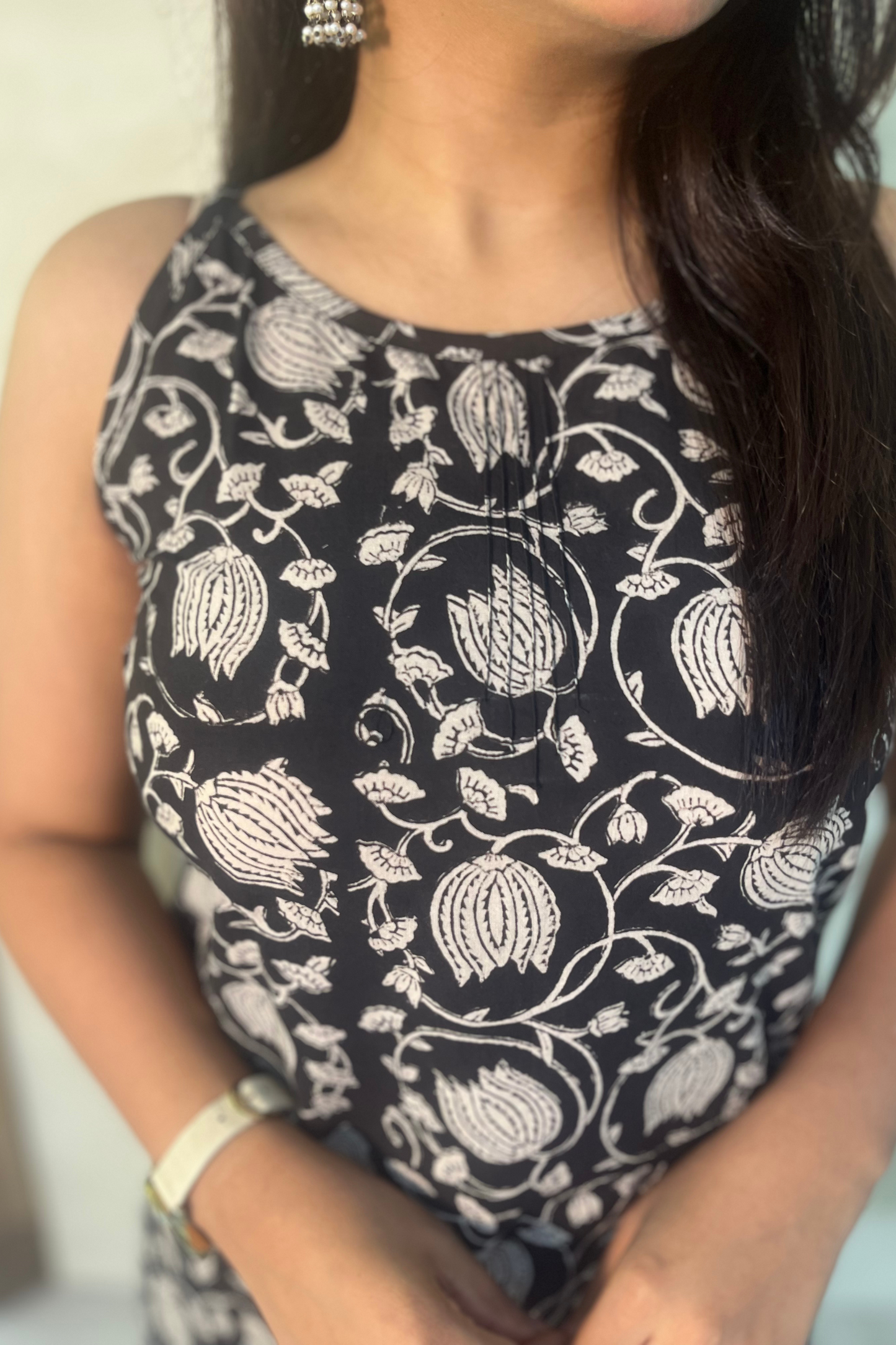 Vani block printed kurti-Black