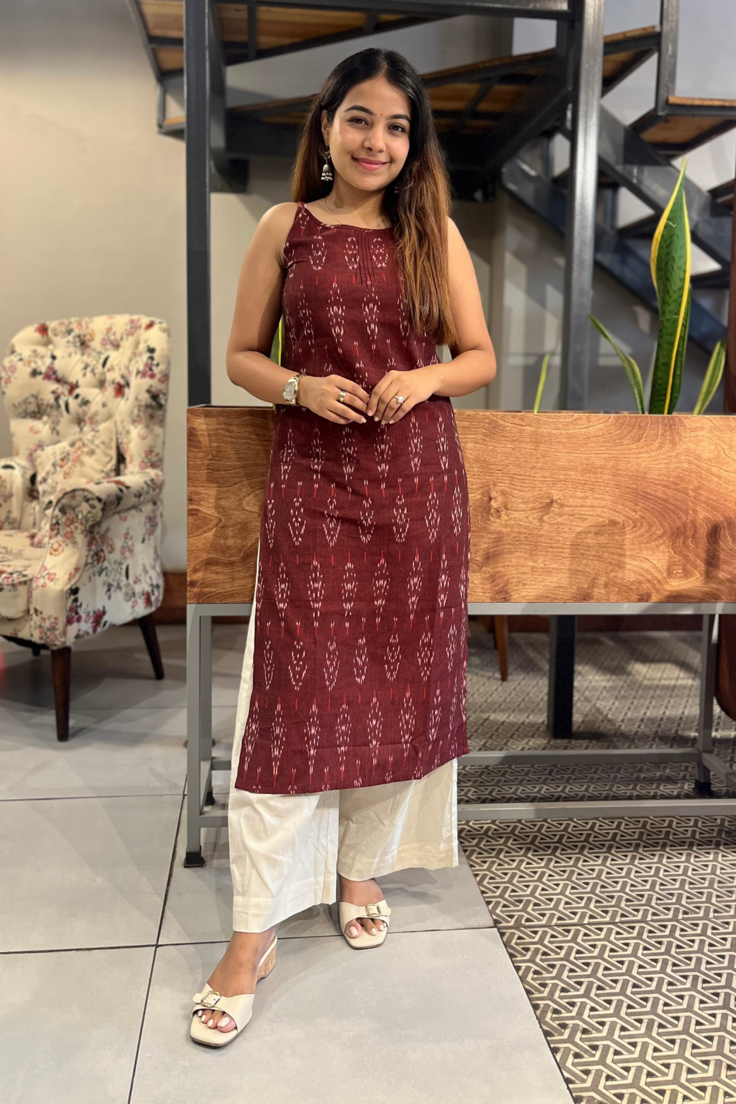 Maroon Ikat kurti