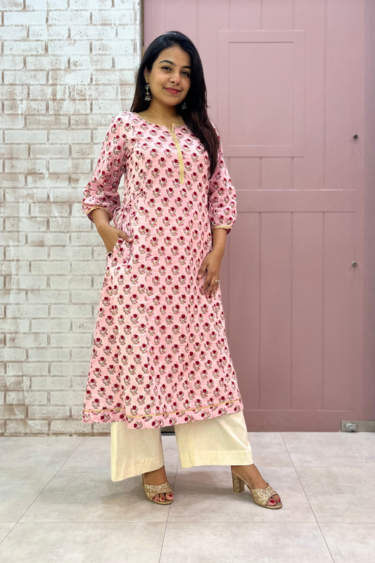 Ruhani A-line kurti-Pink