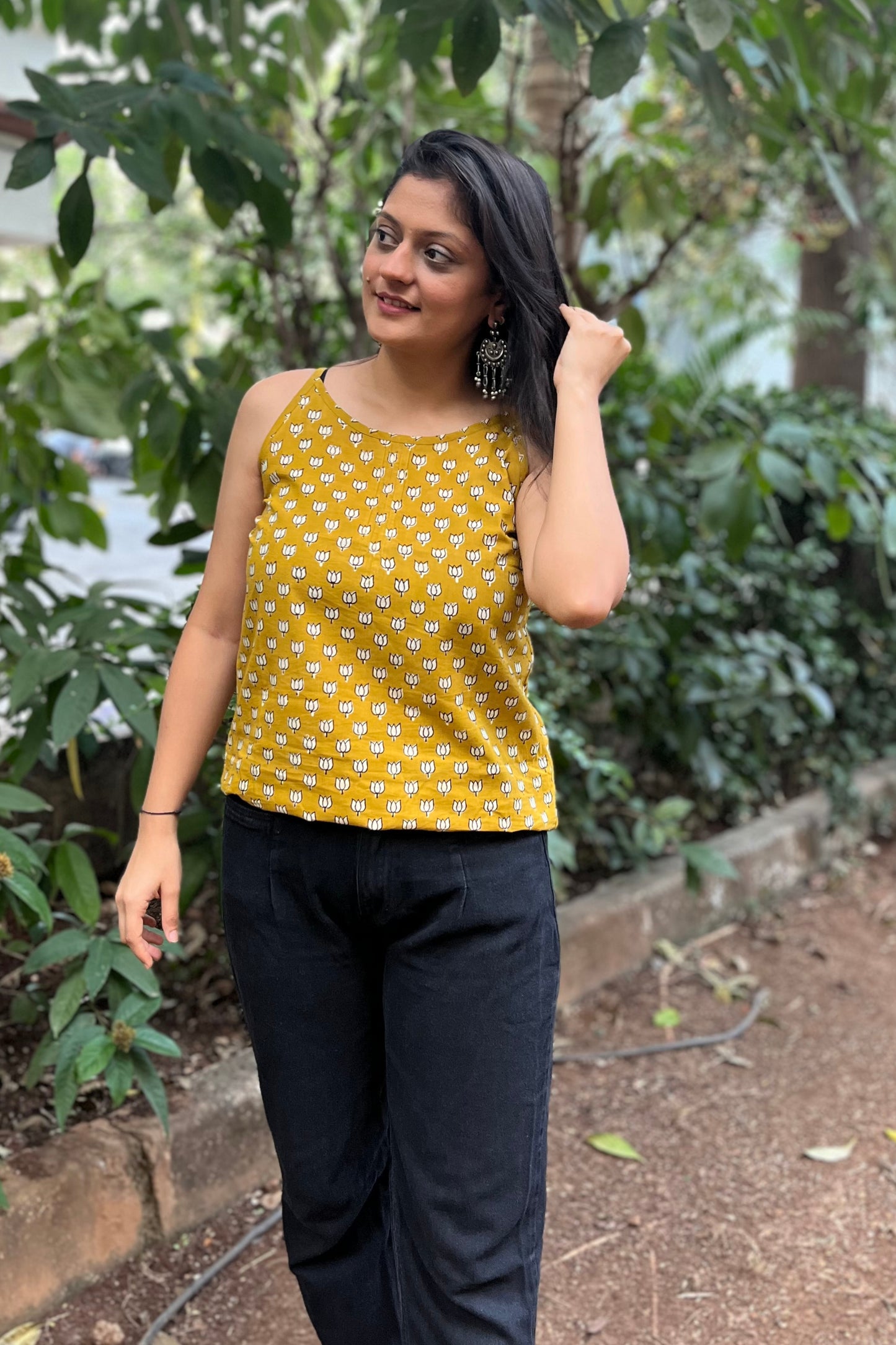 Mustard block printed camisole