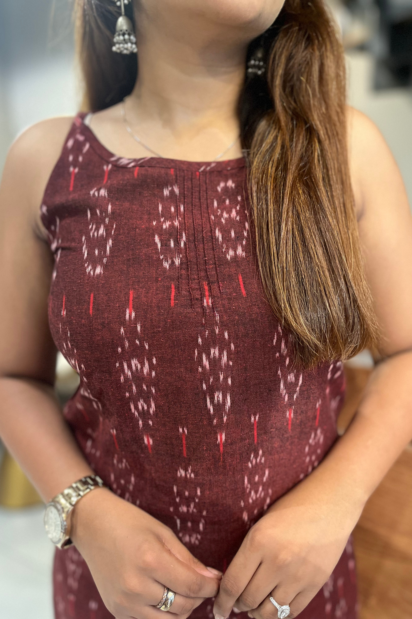Maroon Ikat kurti