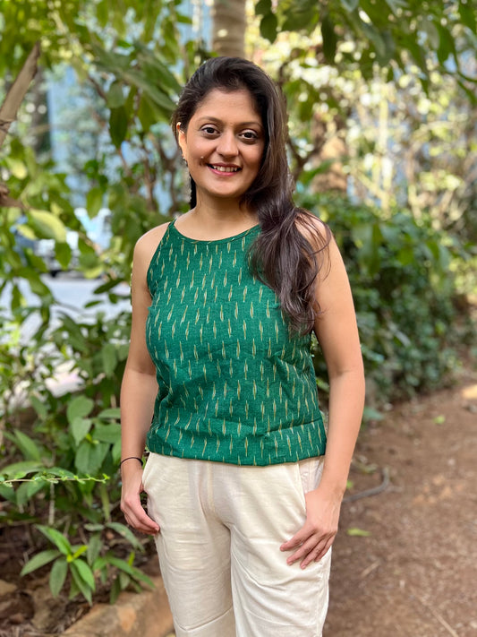 Bottle green Ikat camisole